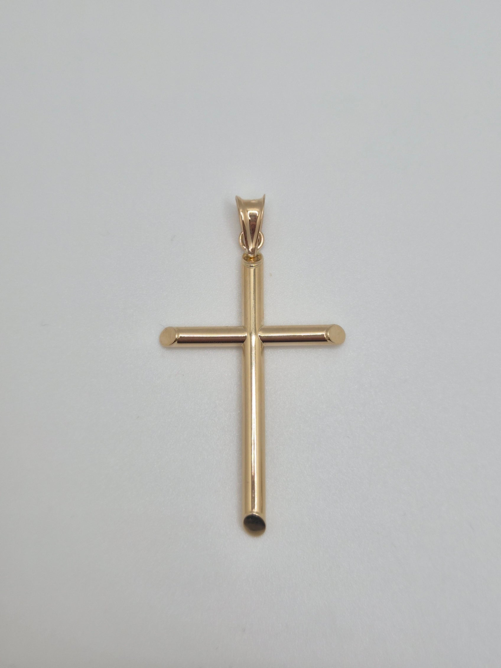 14K Gold Hollow Round Tube Cross Pendant (20×40mm)