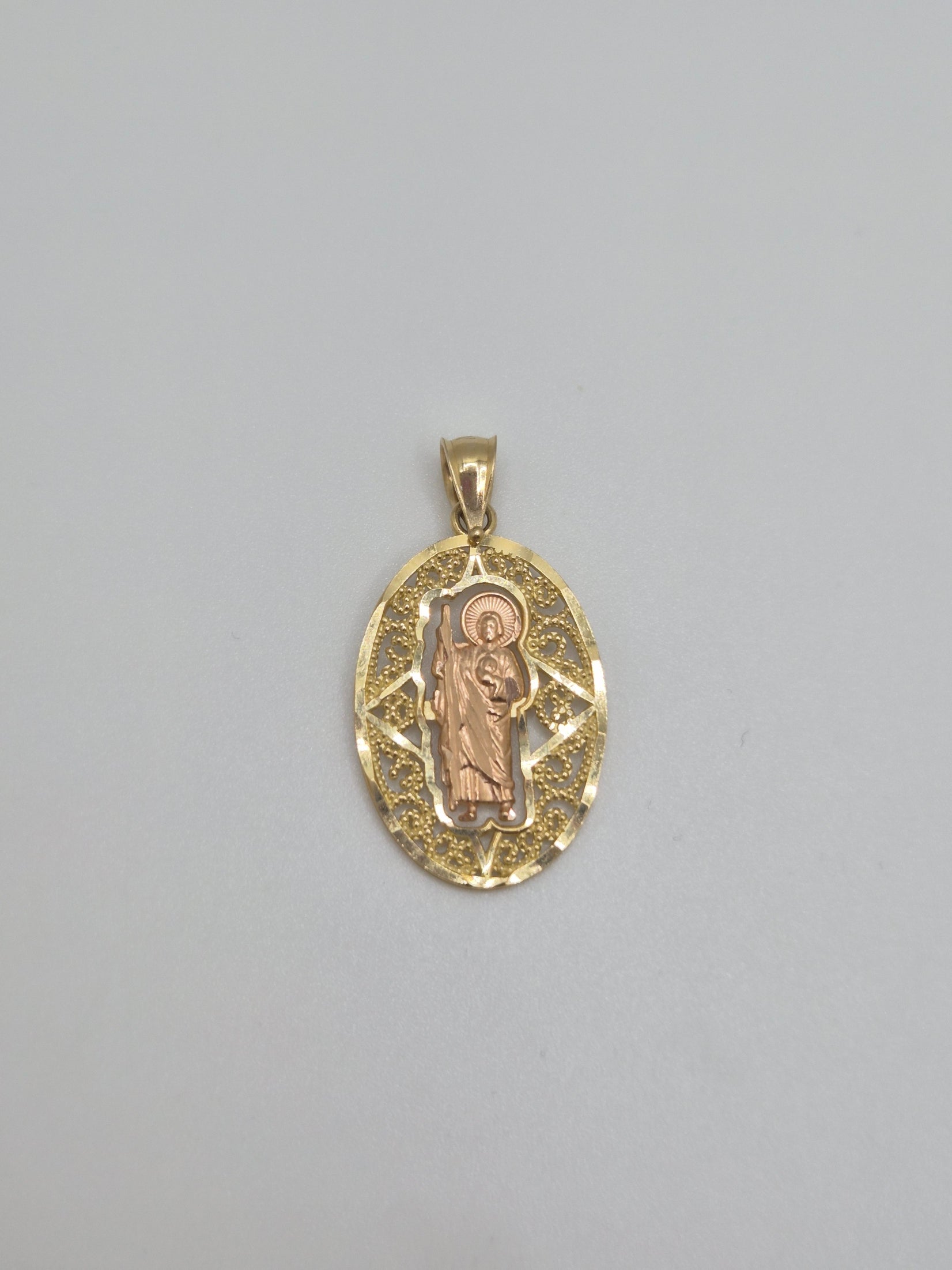 14K Tri-Color San Judas Oval Pendant