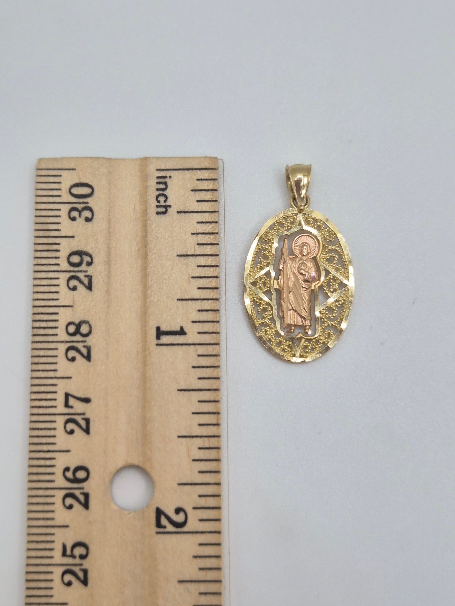 14K Tri-Color San Judas Oval Pendant