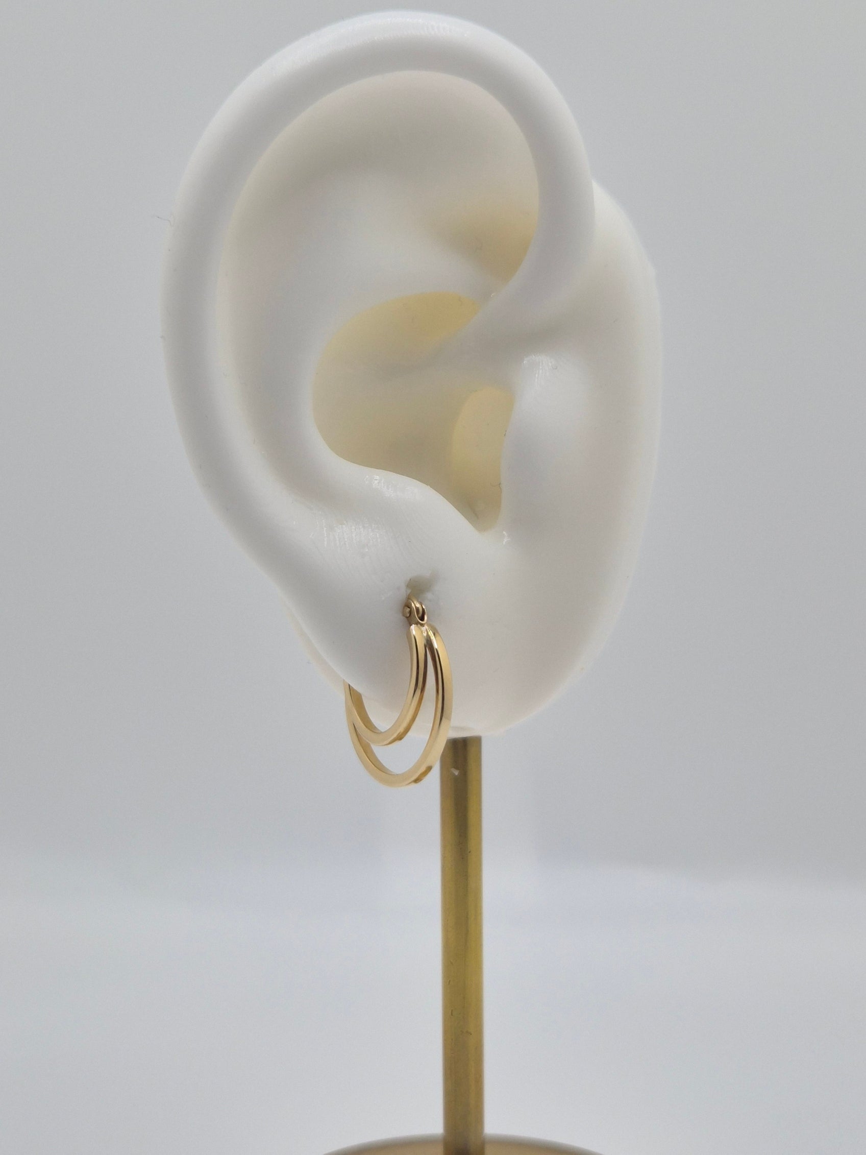 Pendientes de aro doble de oro macizo de 14 k