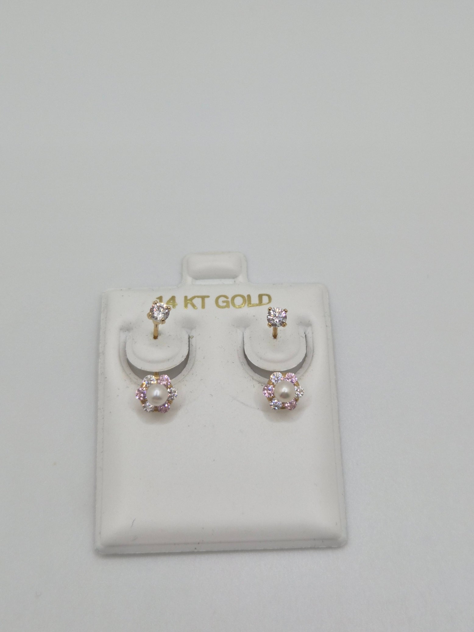 14k gold telephone earrings with cz flower