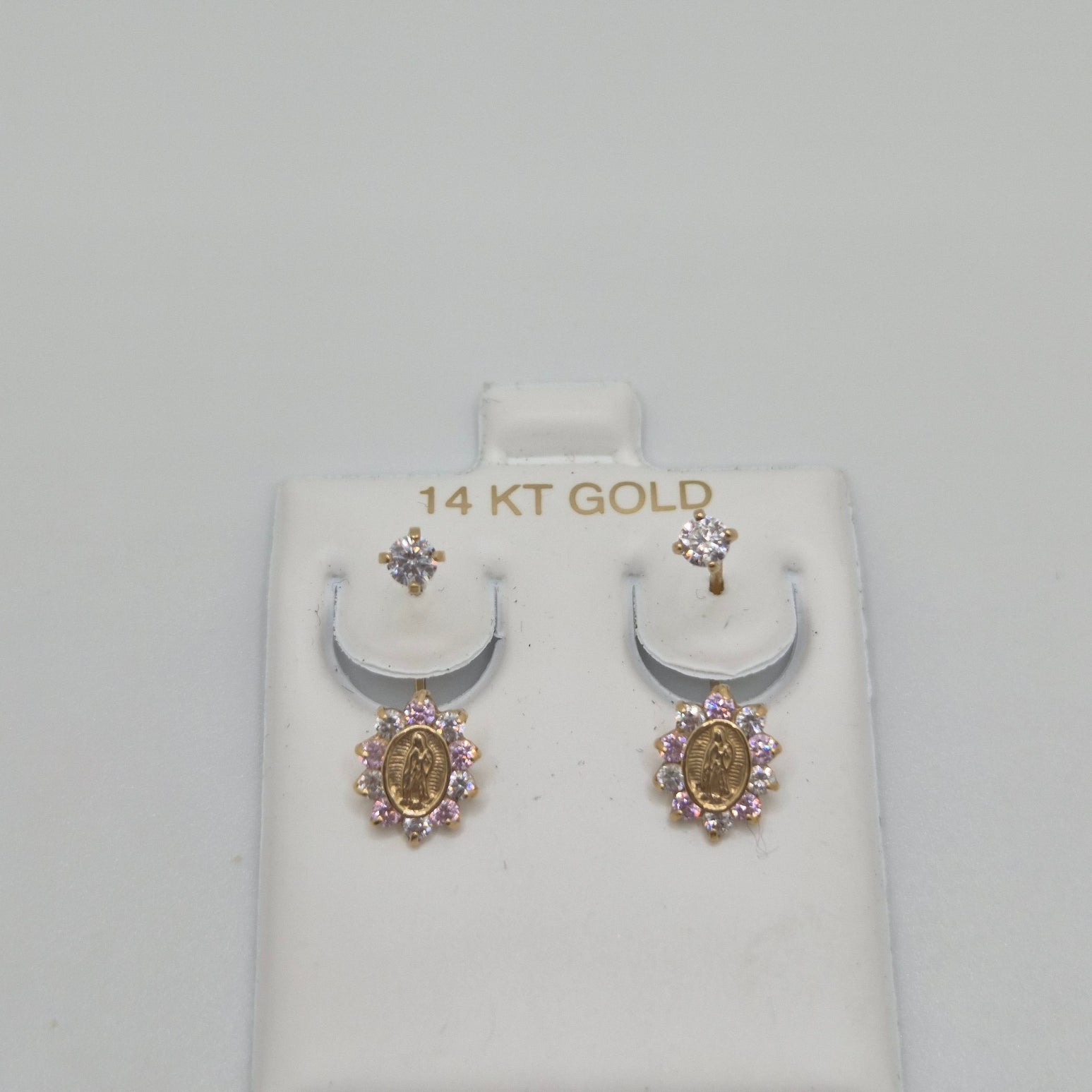 14k gold virgencita virgin mary telephone earrings