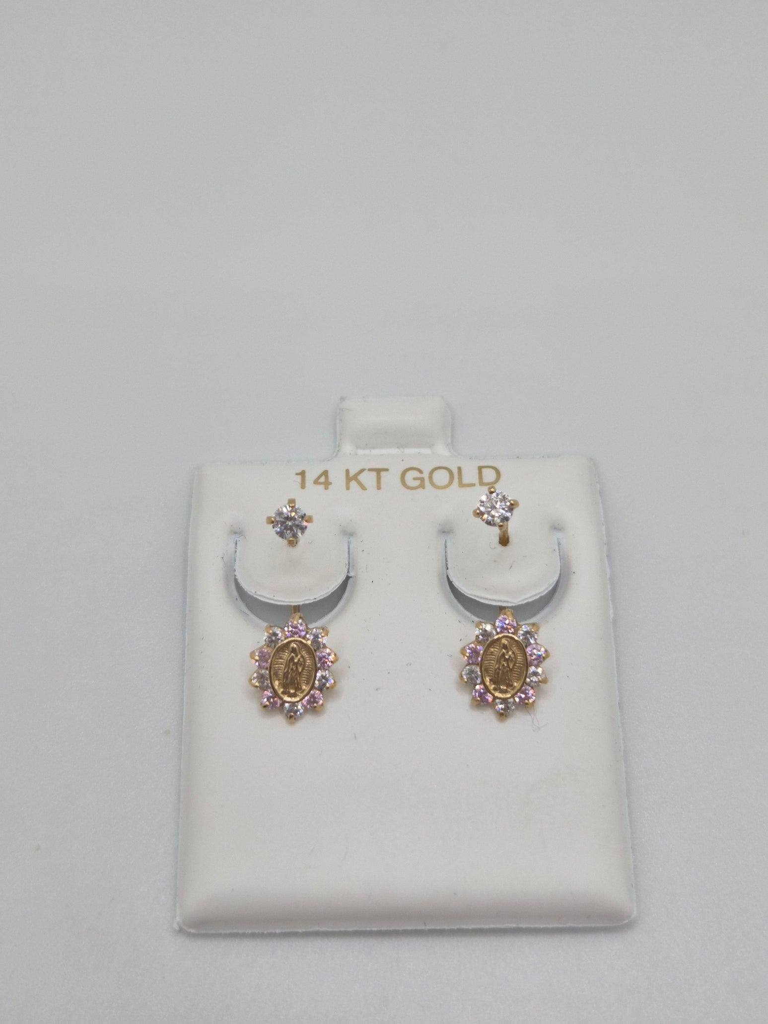 14k gold virgencita virgin mary telephone earrings