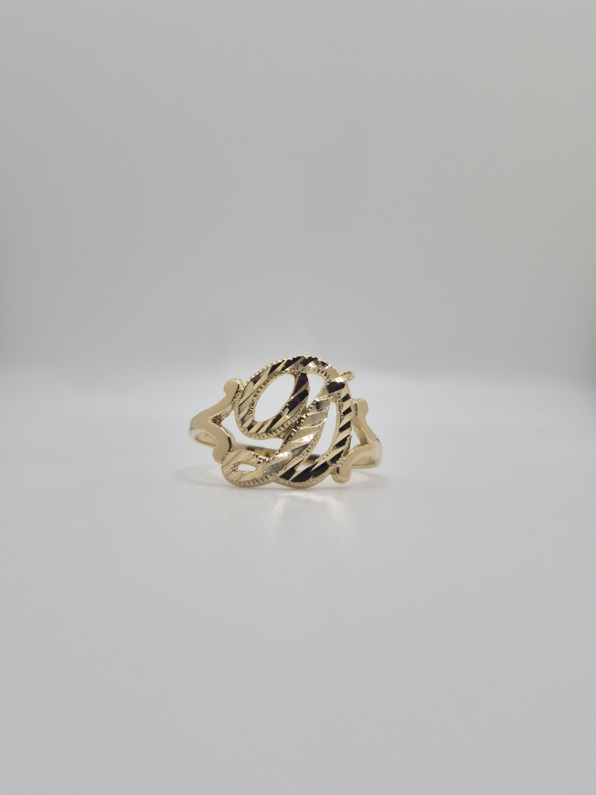 14k gold cursive “d” initial ring