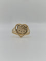 14K solid gold Hello Kitty nugget heart ring in yellow gold, cute collectible character fine jewelry
