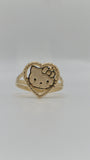 14K solid gold Hello Kitty nugget heart ring in yellow gold, cute collectible character fine jewelry
