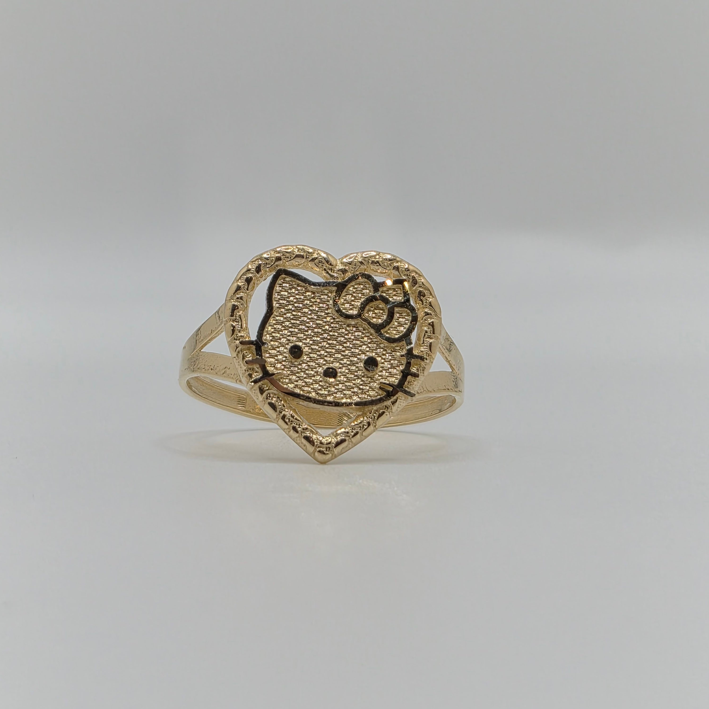 14K solid gold Hello Kitty nugget heart ring in yellow gold, cute collectible character fine jewelry
