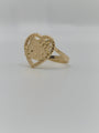 14K solid gold Hello Kitty nugget heart ring side view in yellow gold, textured character ring design
