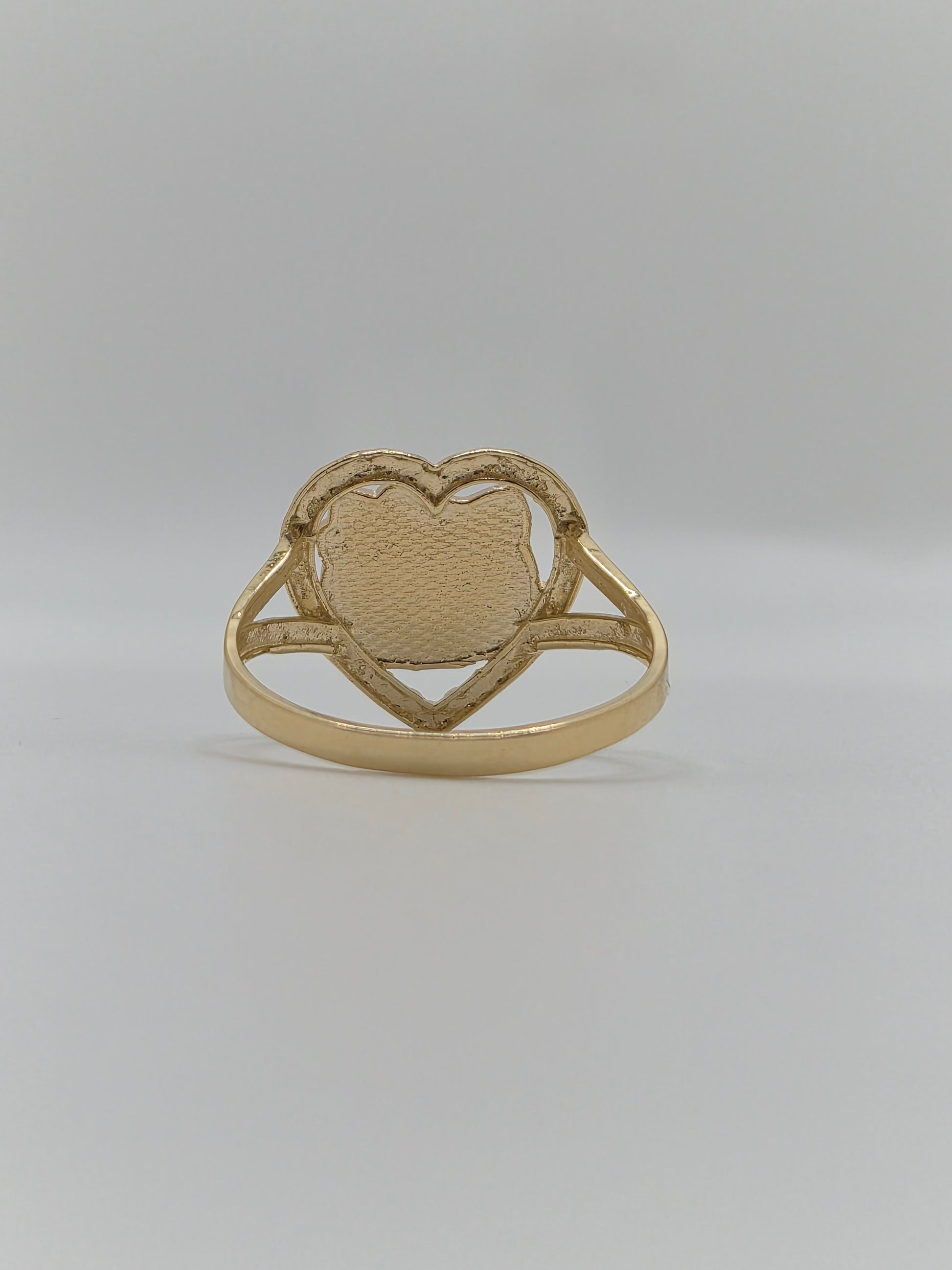 14K solid gold Hello Kitty nugget heart ring back view in yellow gold, collectible nugget style character ring
