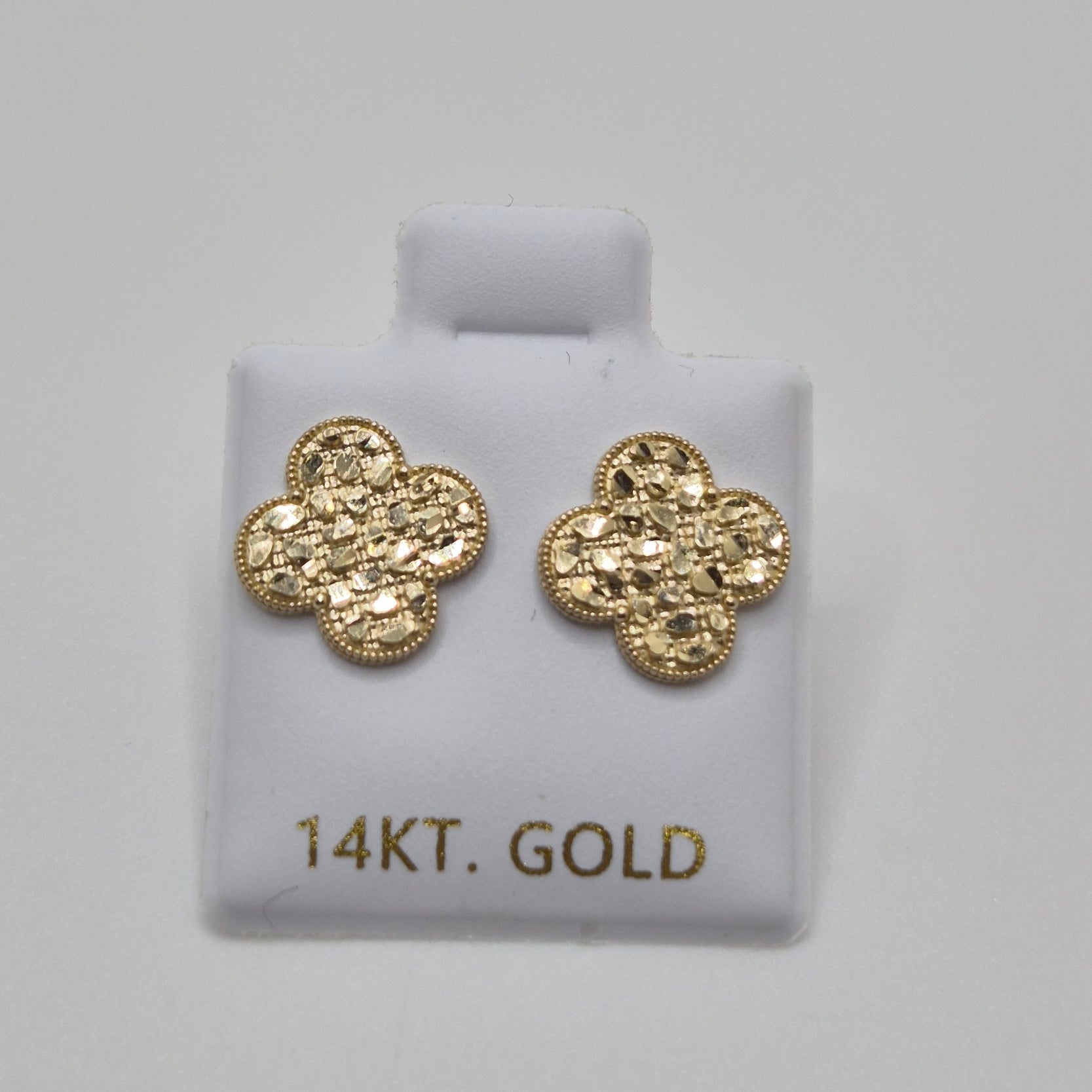 14K Gold Clover Nugget Stud Earrings