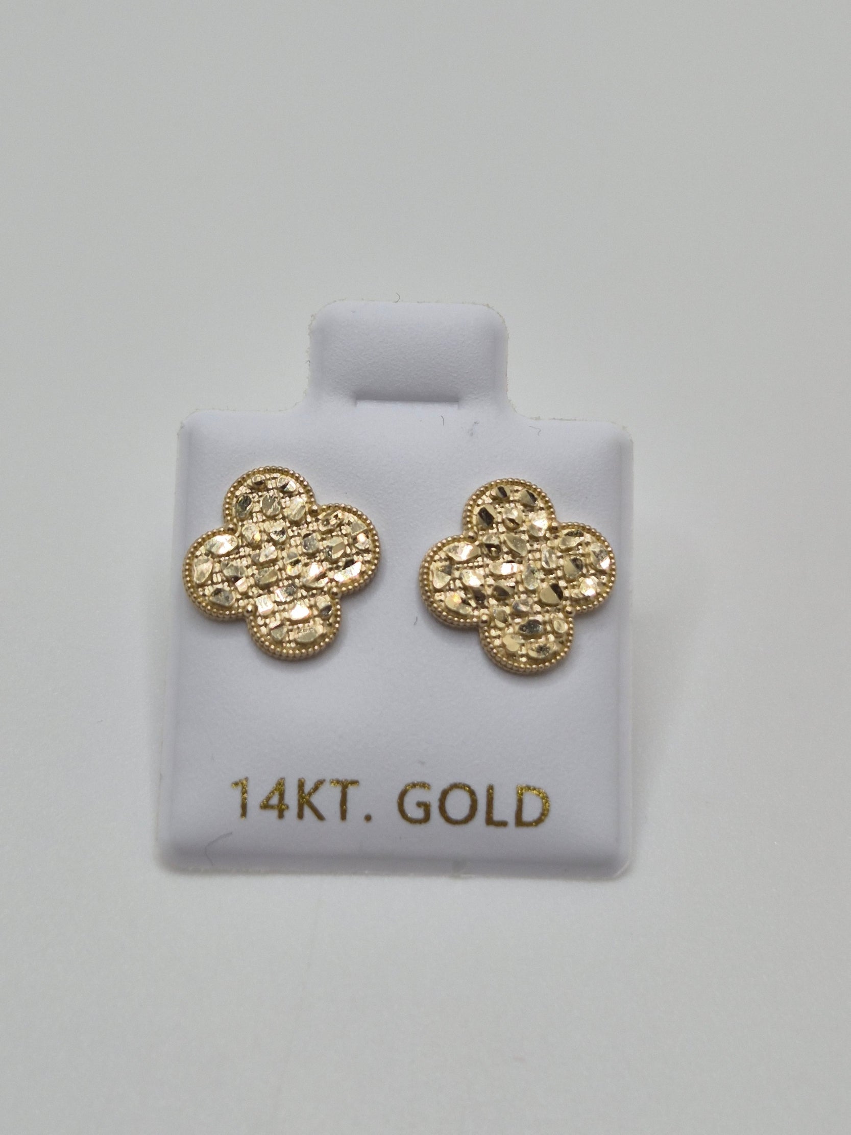 14K Gold Clover Nugget Stud Earrings