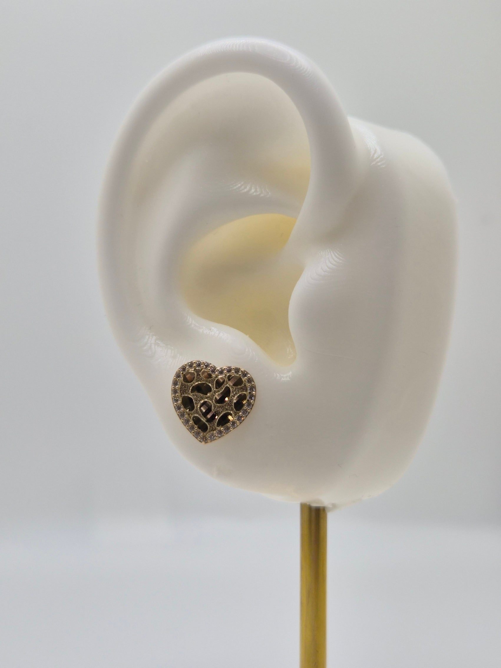 14K Gold Heart CZ Nugget Stud Earrings