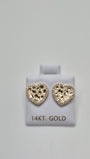 14K Gold Heart CZ Nugget Stud Earrings