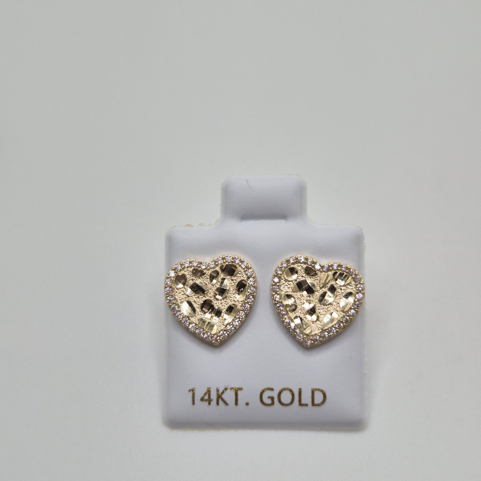 14K Gold Heart CZ Nugget Stud Earrings