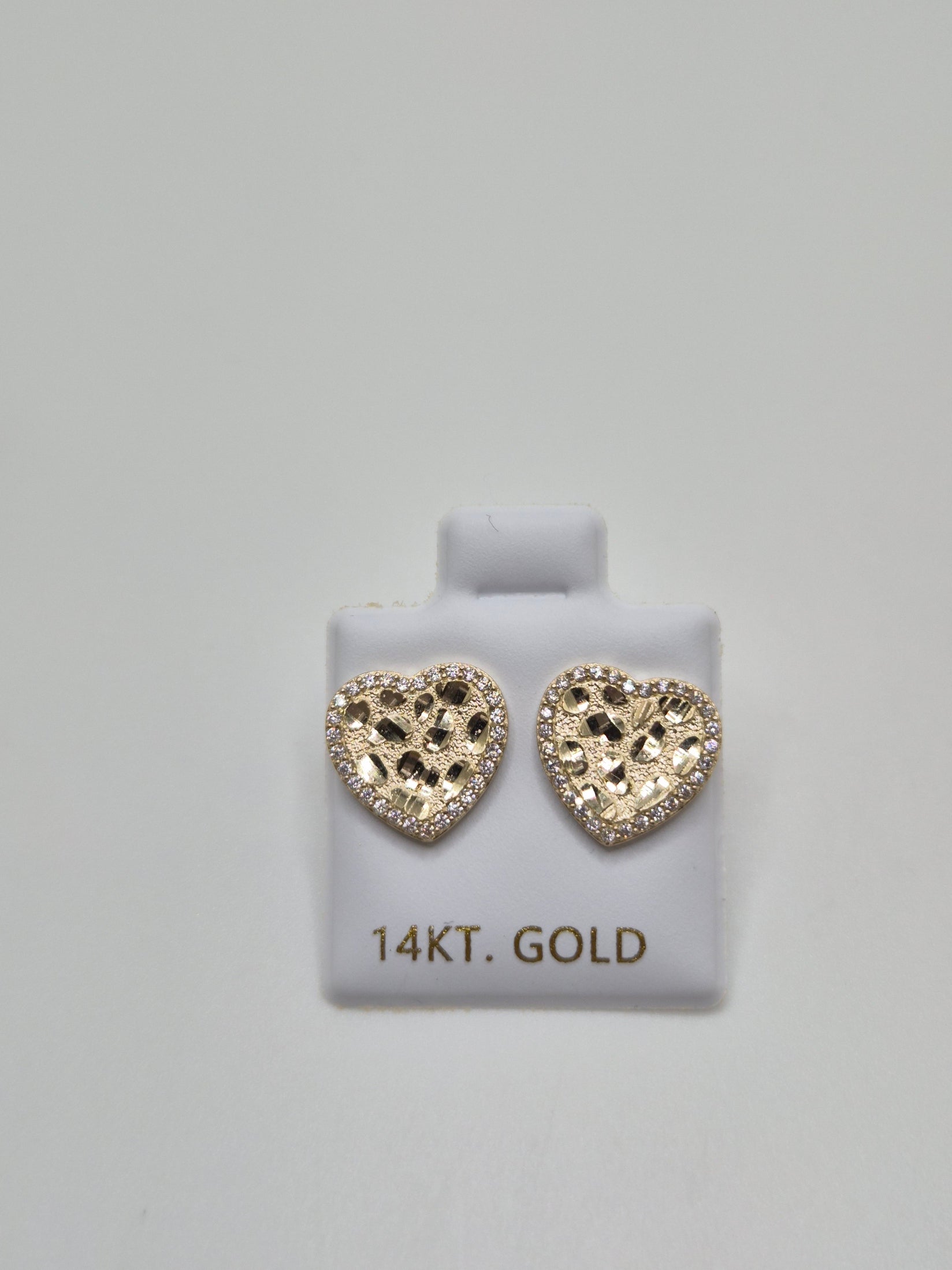 14K Gold Heart CZ Nugget Stud Earrings