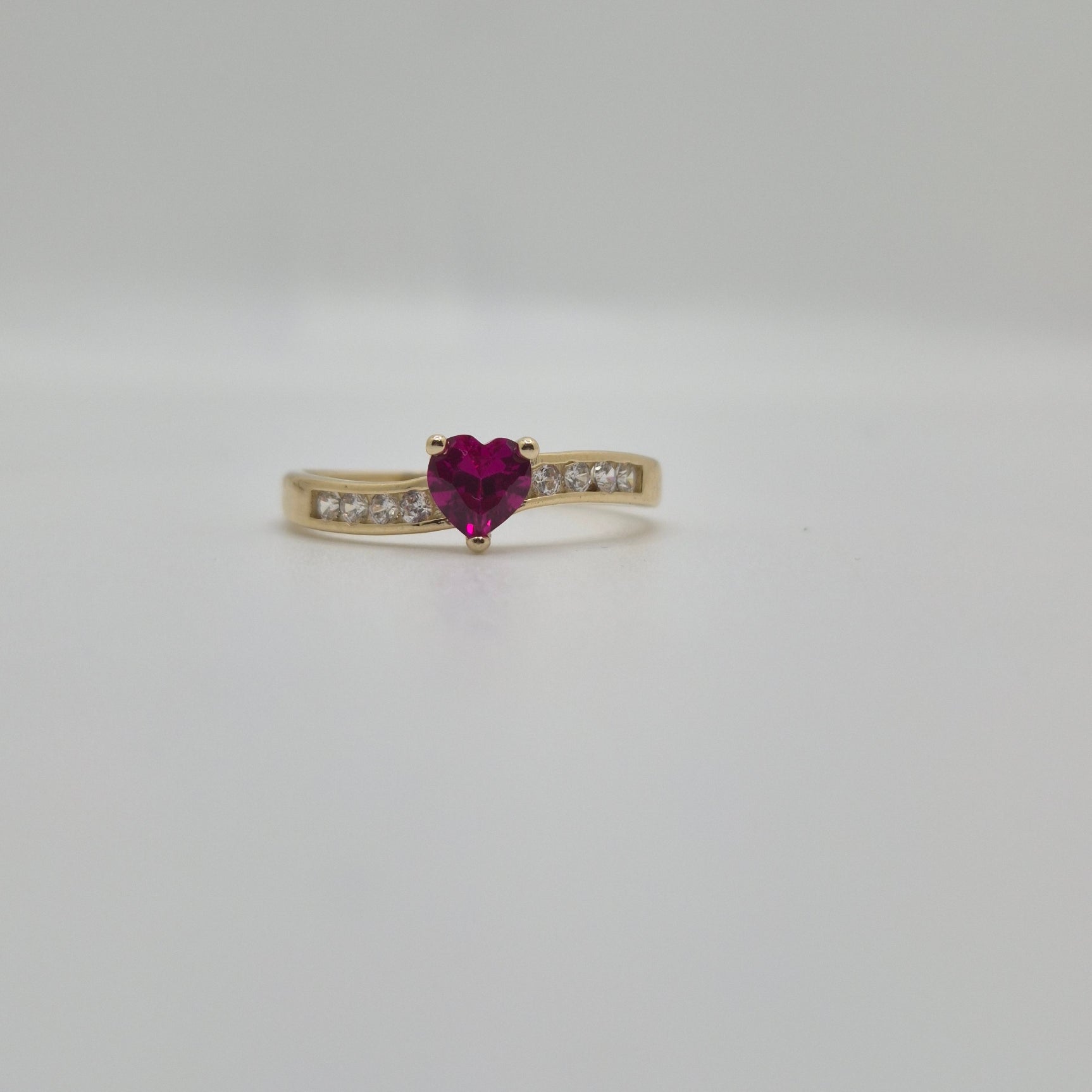 14k gold heart cz ring(red, green, pink) (329)