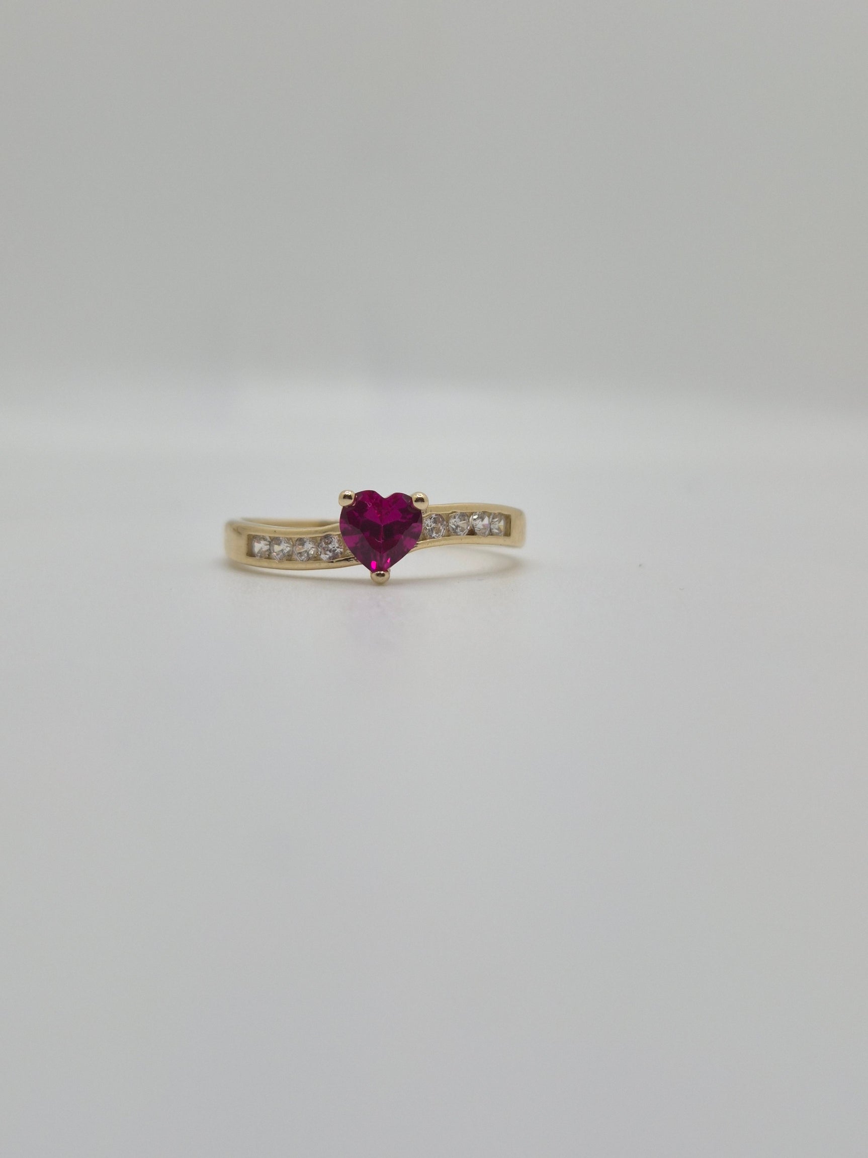 14k gold heart cz ring(red, green, pink) (329)