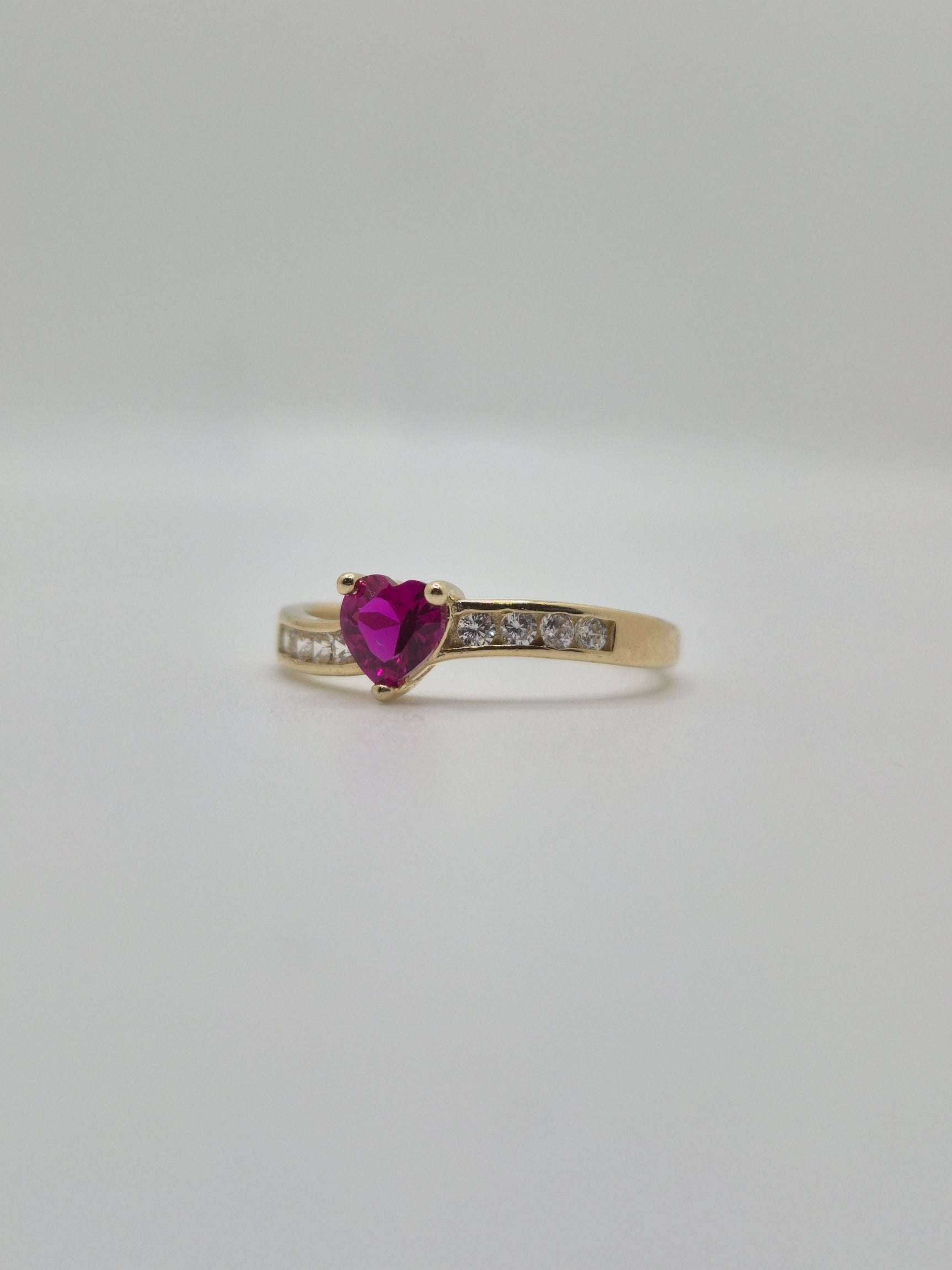 14k gold heart cz ring(red, green, pink) (329)