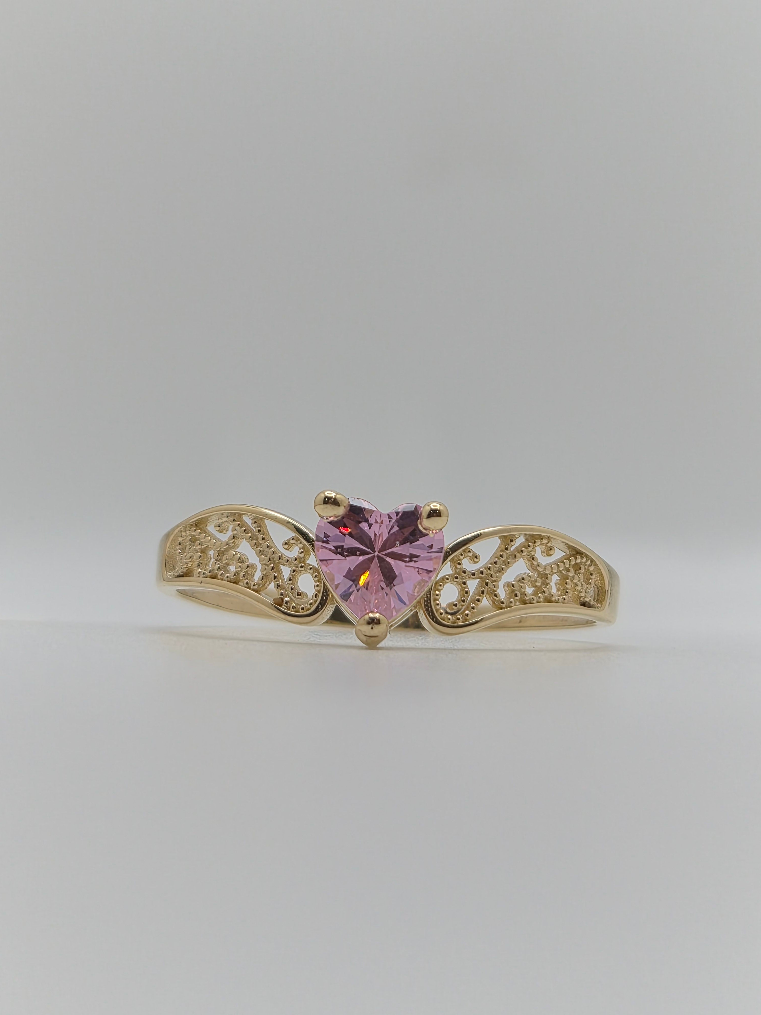 14k solid gold heart cz ring (pink, green, red, white) (457)