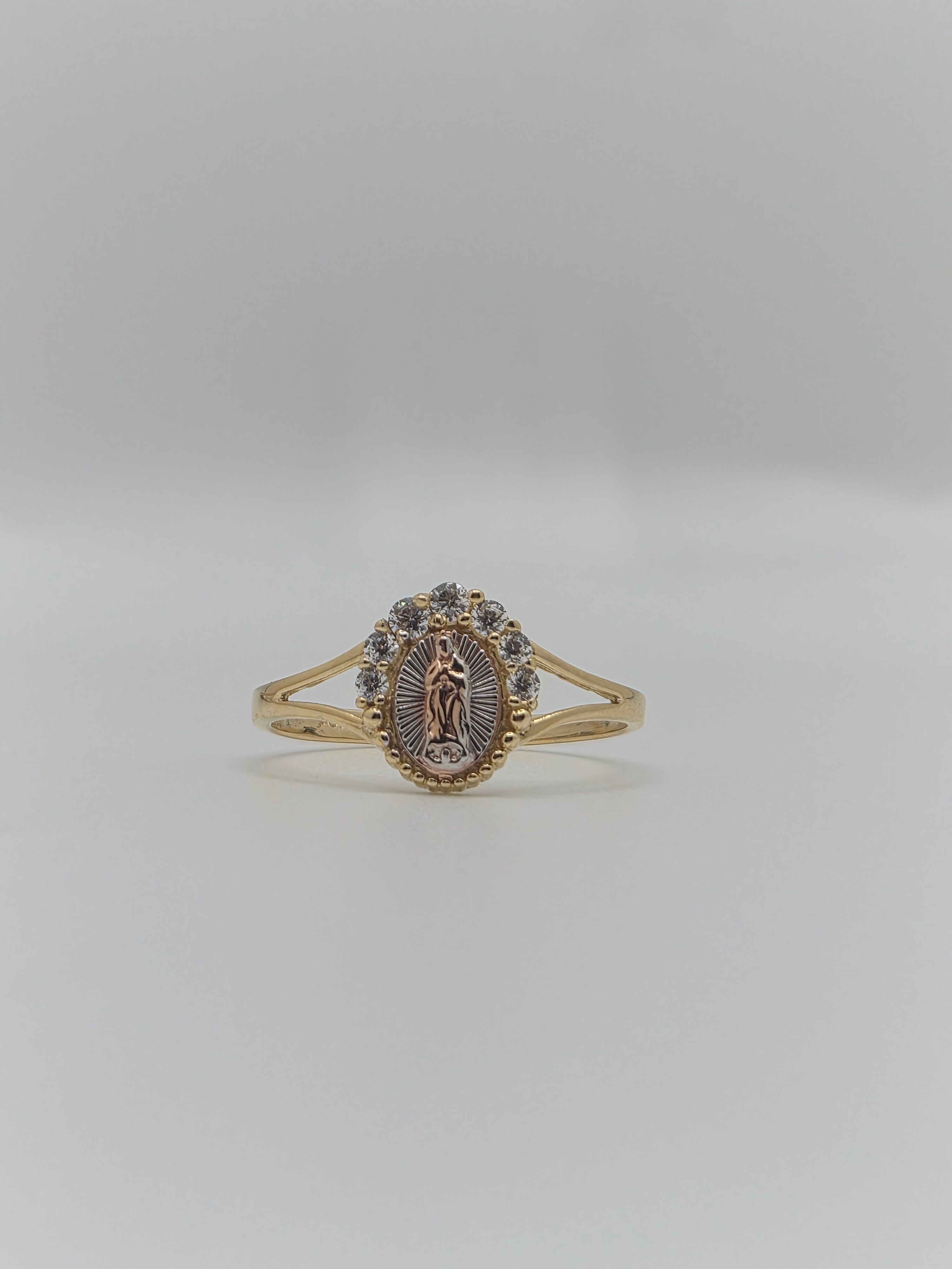 14K Tri-Color Virgencita Guadalupe CZ Ring