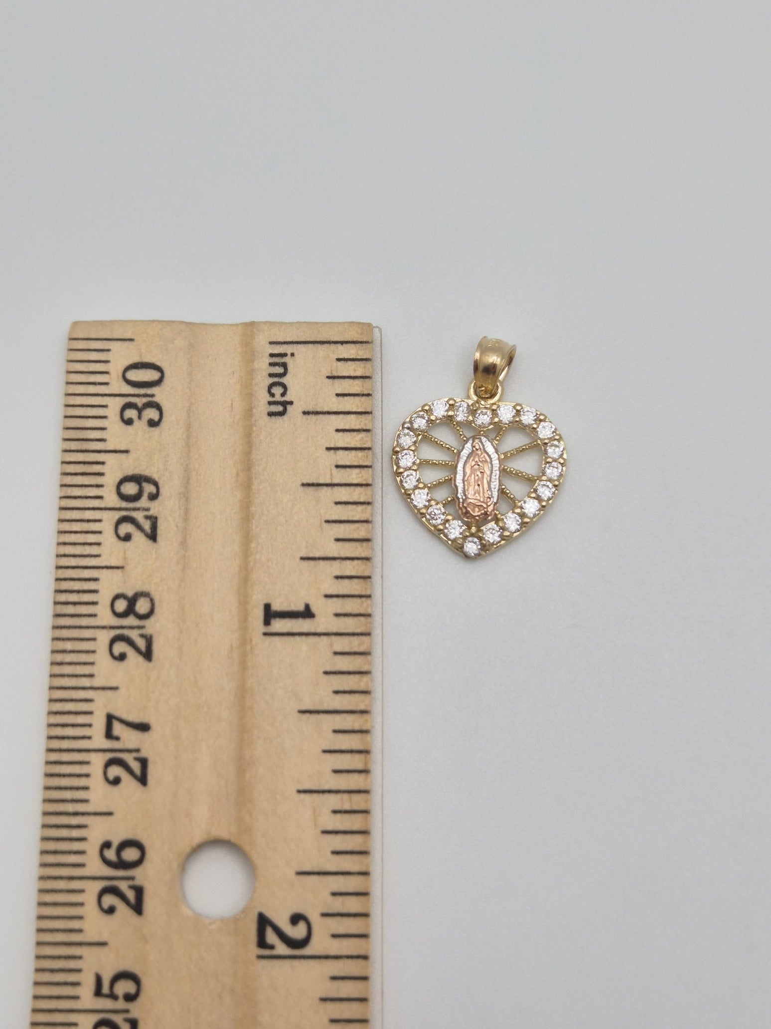 14K Tri-Color Guadalupe Heart CZ Pendant