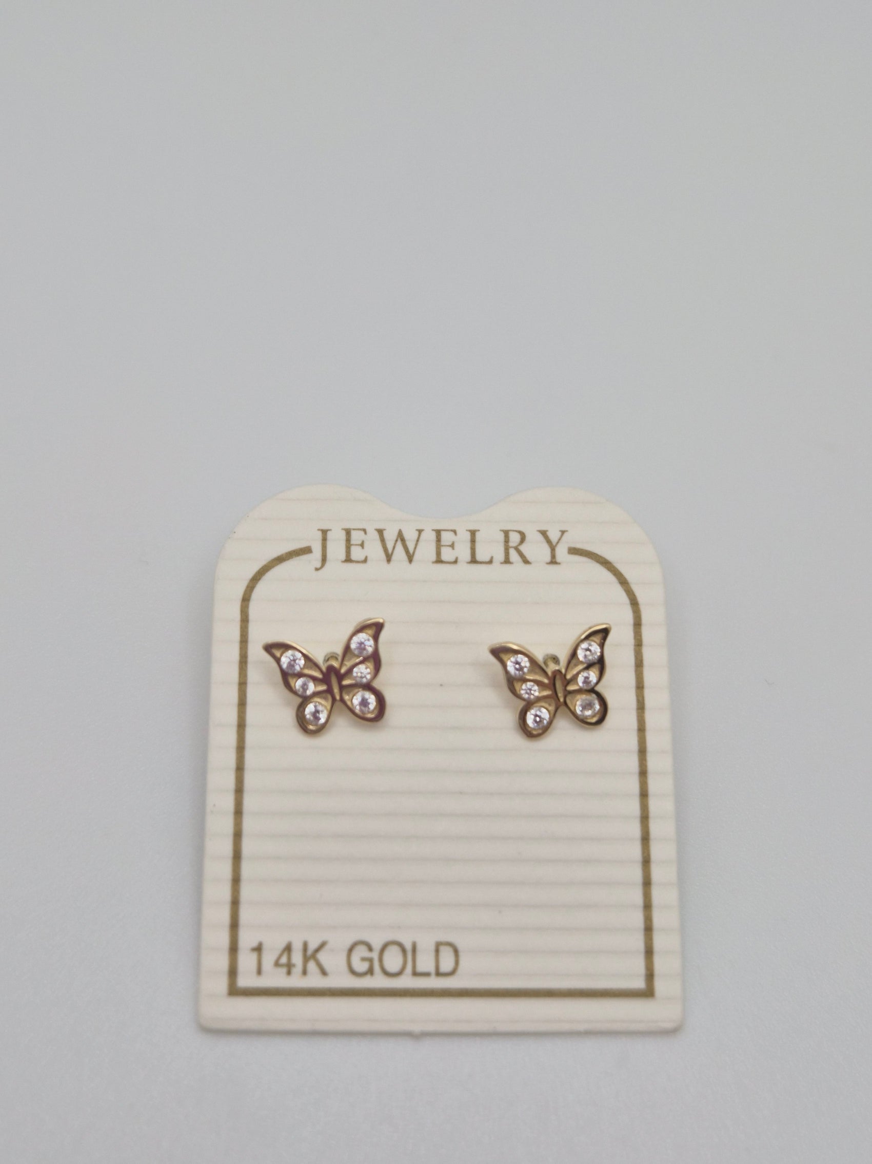 Pendientes de mariposa con cierre de rosca y circonita cúbica en oro de 14 quilates