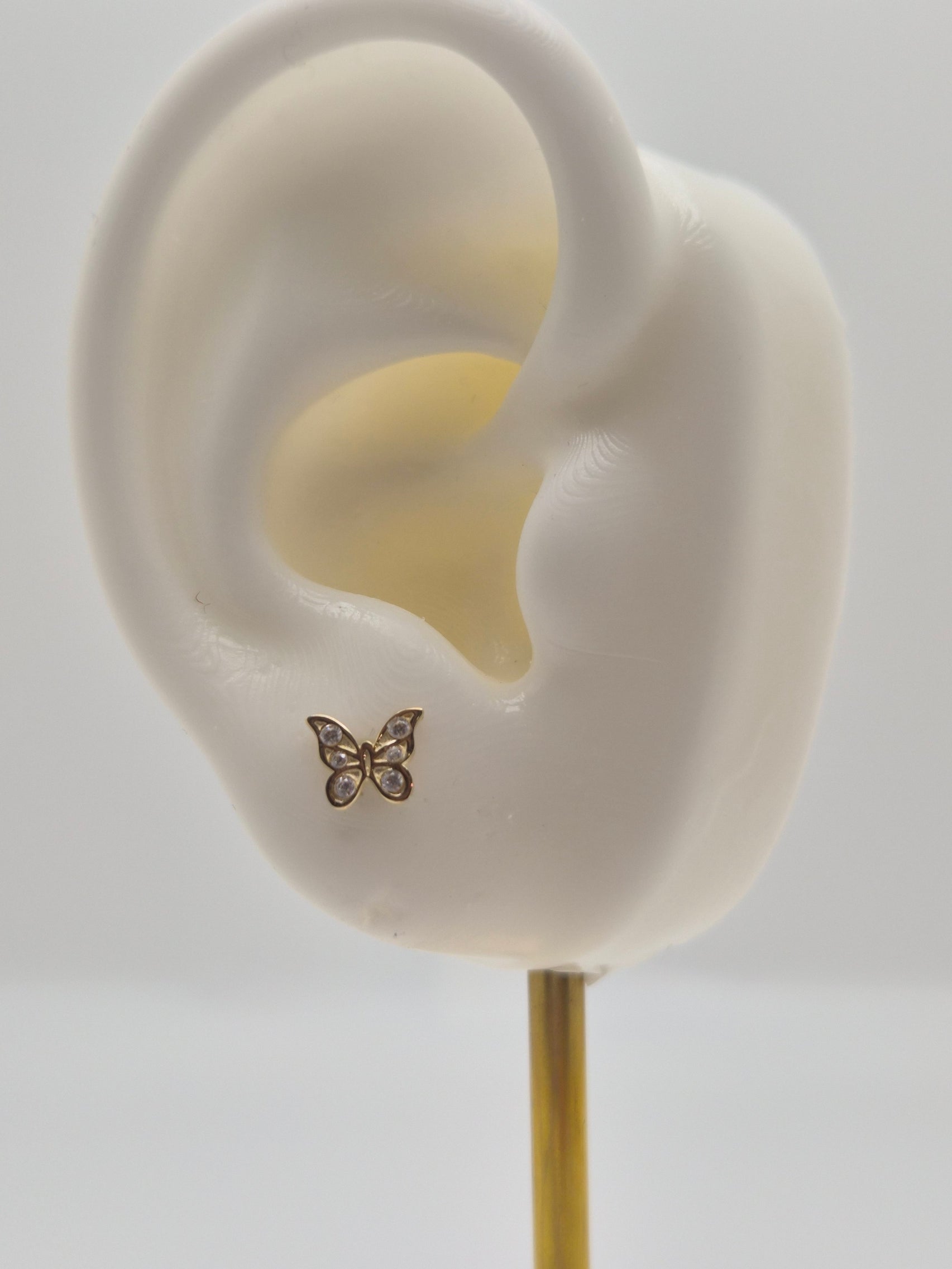 Pendientes de mariposa con cierre de rosca y circonita cúbica en oro de 14 quilates