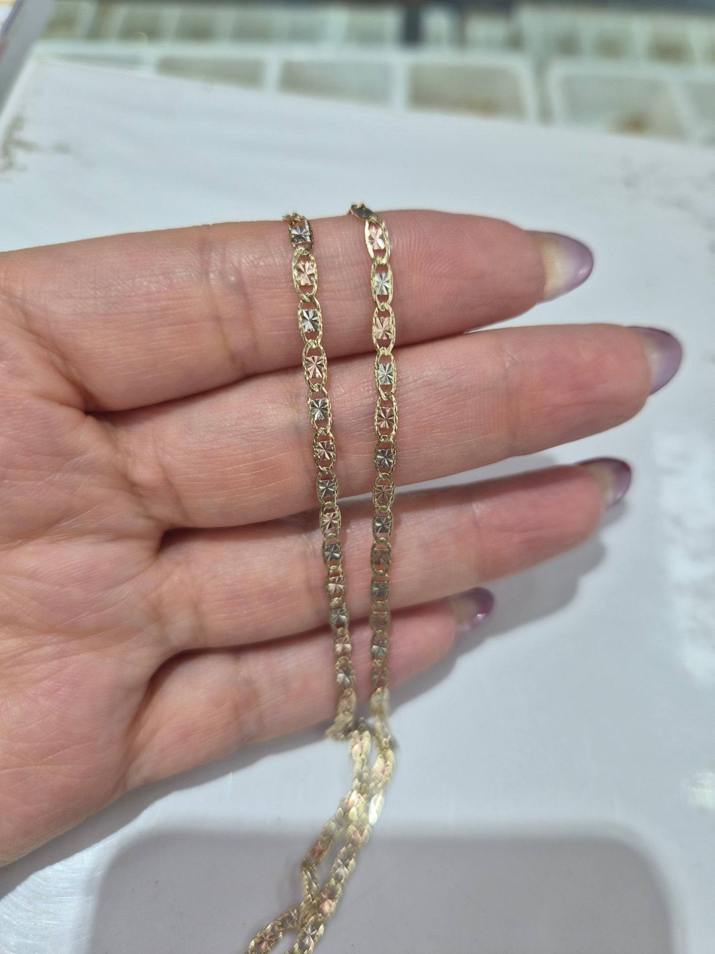 14k gold 3-color diamond-cut valentino chain (2.6mm)