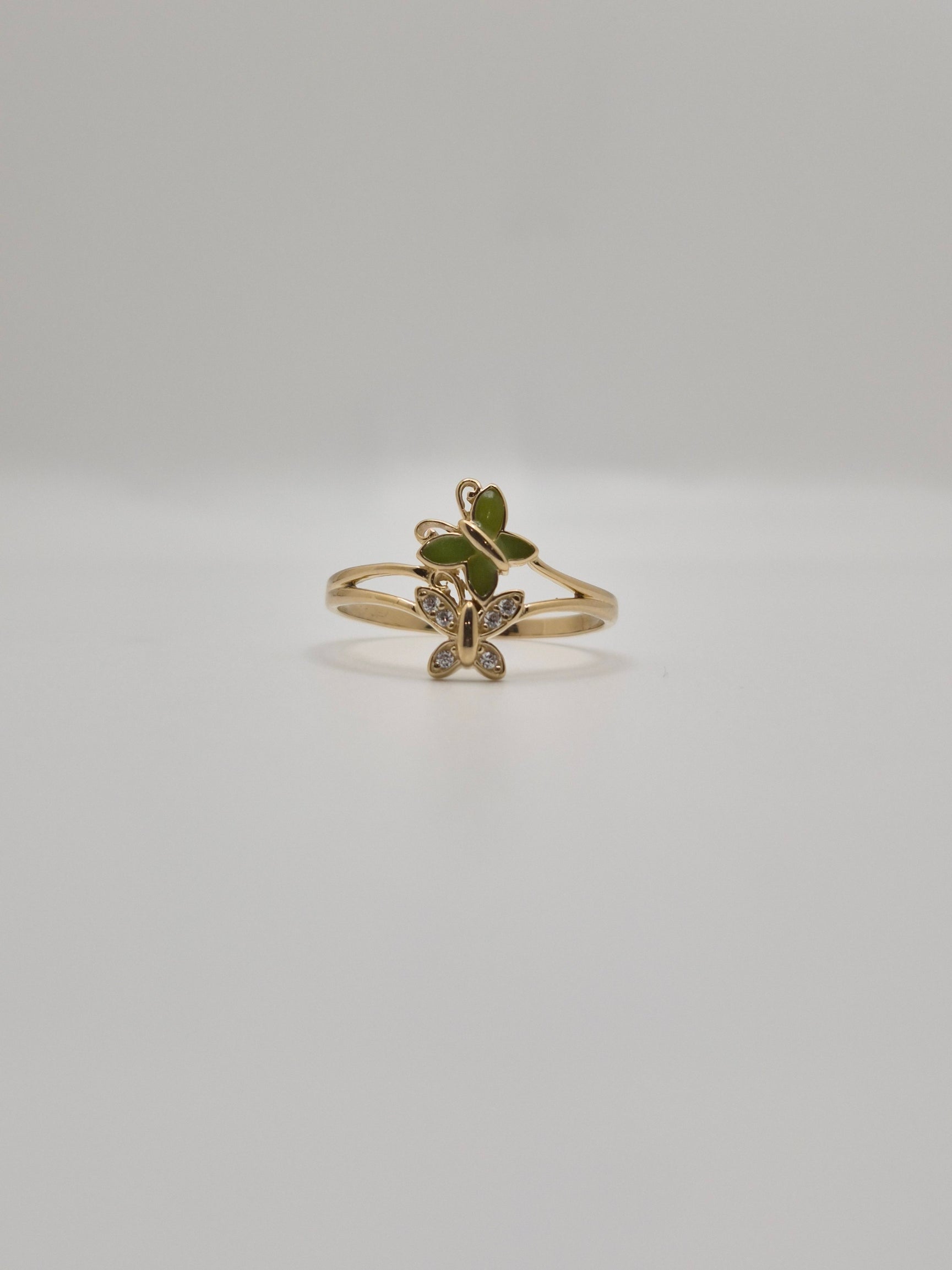 Anillo de mariposa doble con circonita amarilla en oro macizo de 14 quilates
