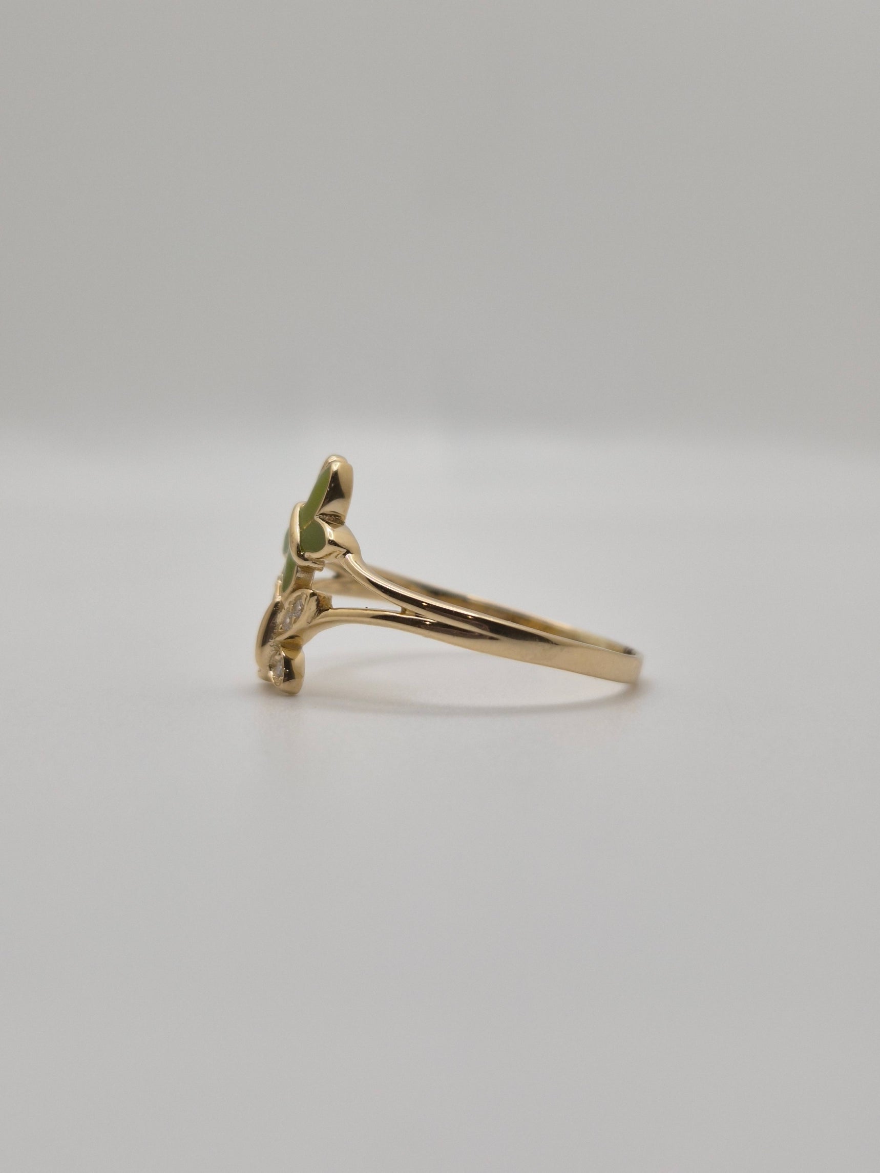 Anillo de mariposa doble con circonita amarilla en oro macizo de 14 quilates