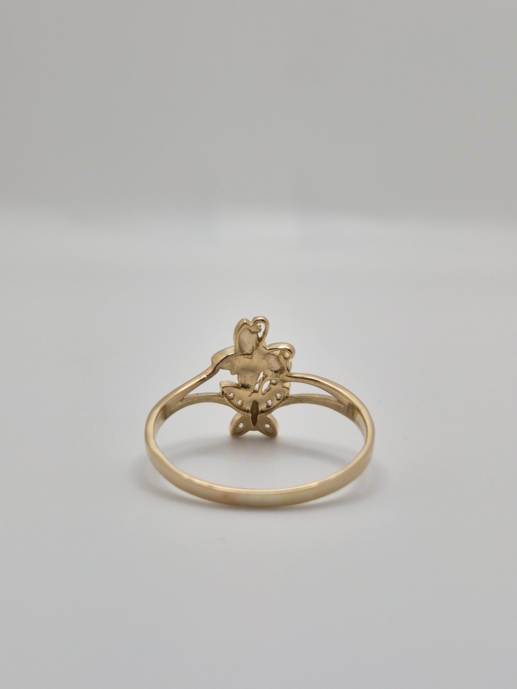Anillo de mariposa doble con circonita amarilla en oro macizo de 14 quilates