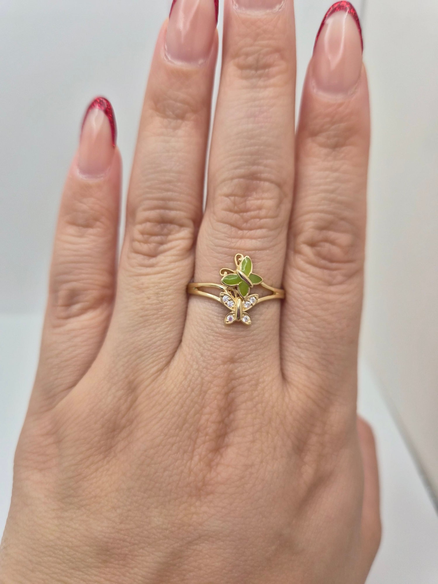 Anillo de mariposa doble con circonita amarilla en oro macizo de 14 quilates