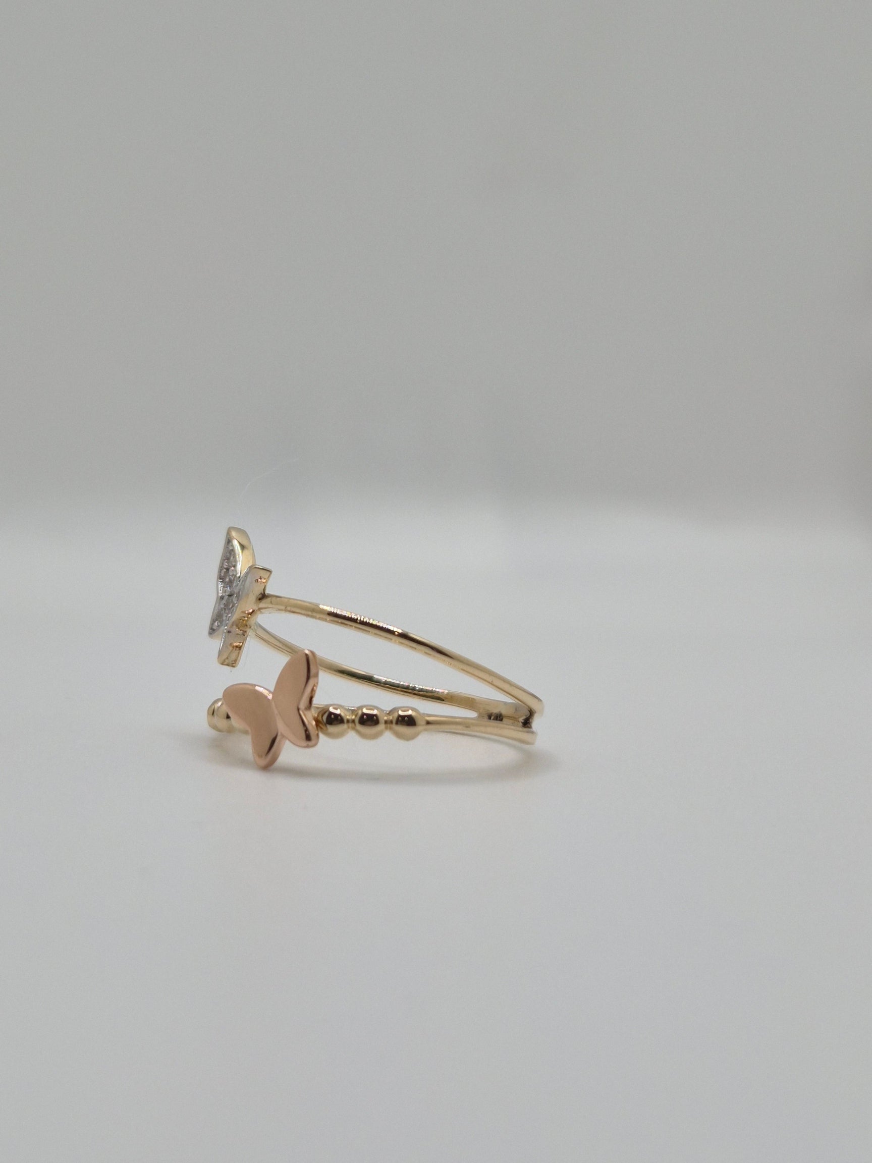 Anillo de mariposa doble con circonita amarilla en oro macizo de 14 quilates