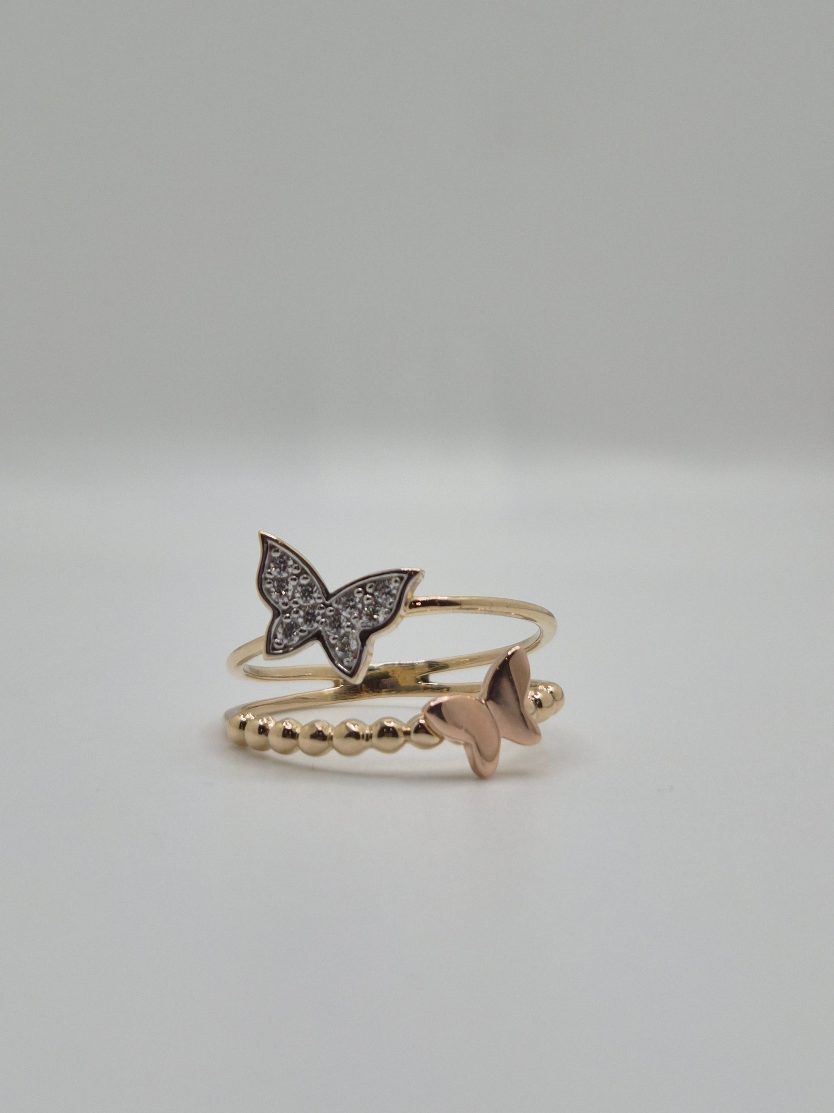 14K Gold Tri-Color Butterfly Ring