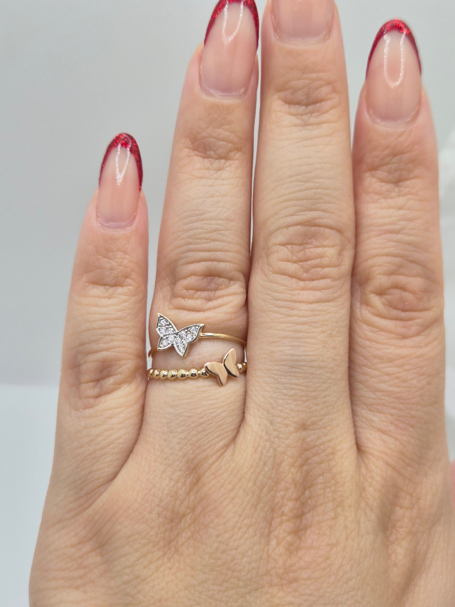 Anillo de mariposa doble con circonita amarilla en oro macizo de 14 quilates