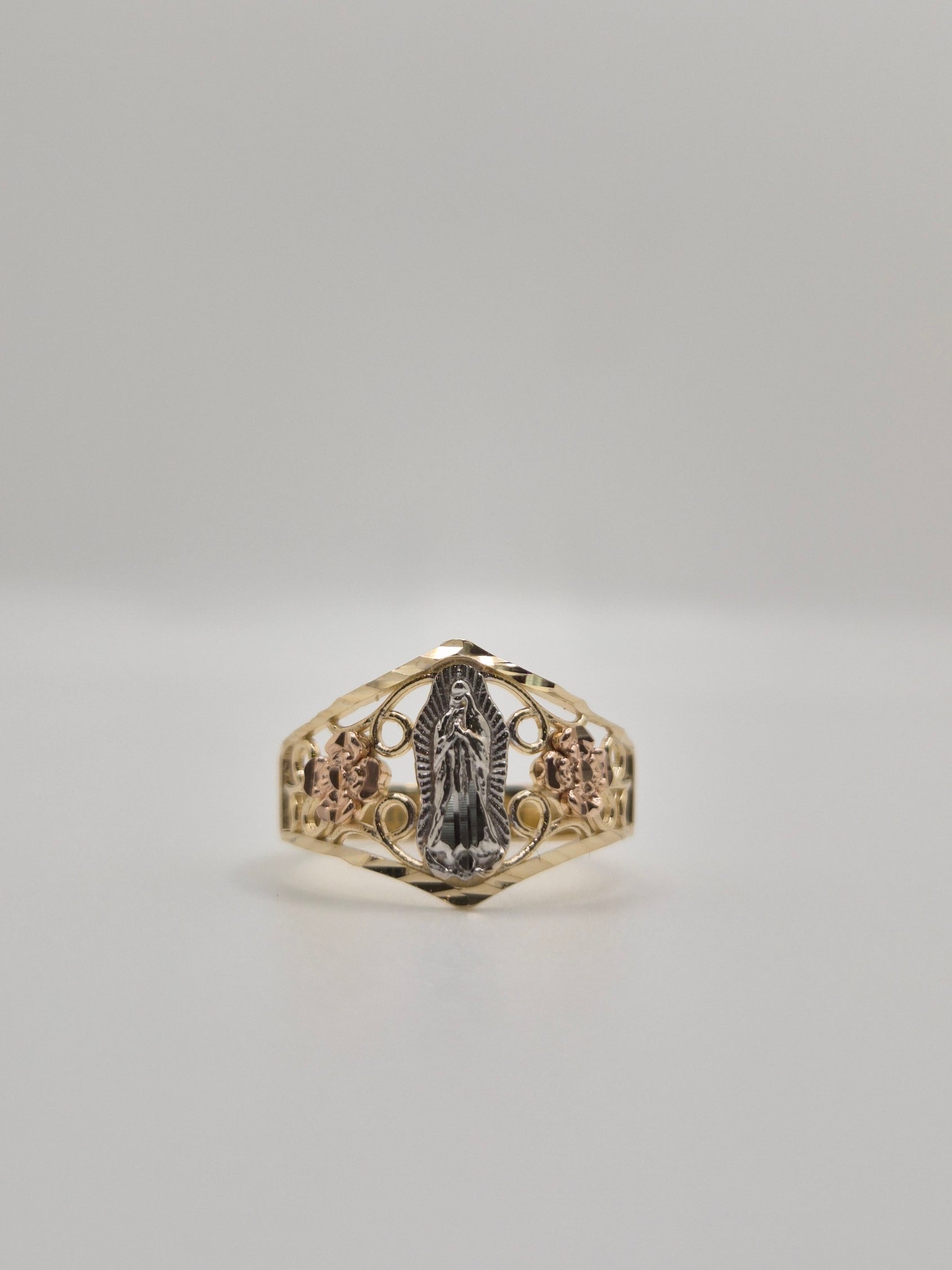 14K Tri-Color Virgencita Guadalupe Floral Ring