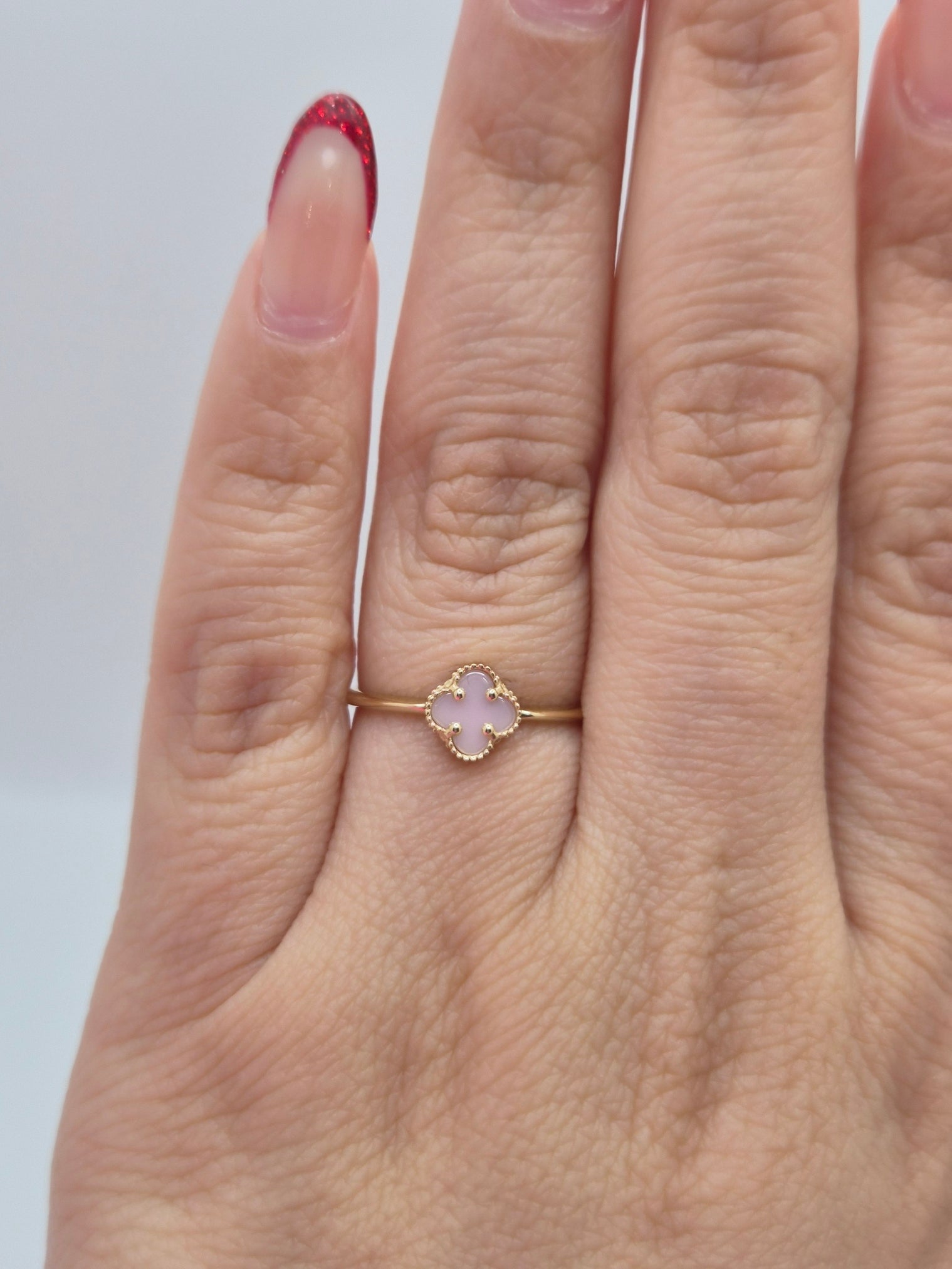 14K Gold Mini Baby Pink Clover Ring
