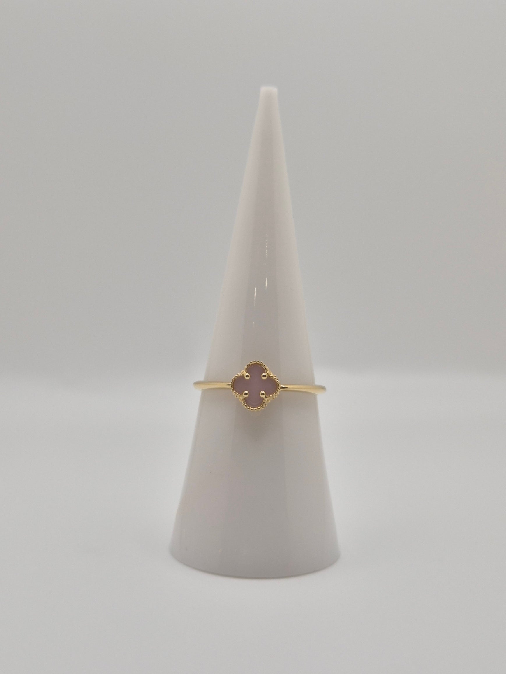 14K Gold Mini Baby Pink Clover Ring
