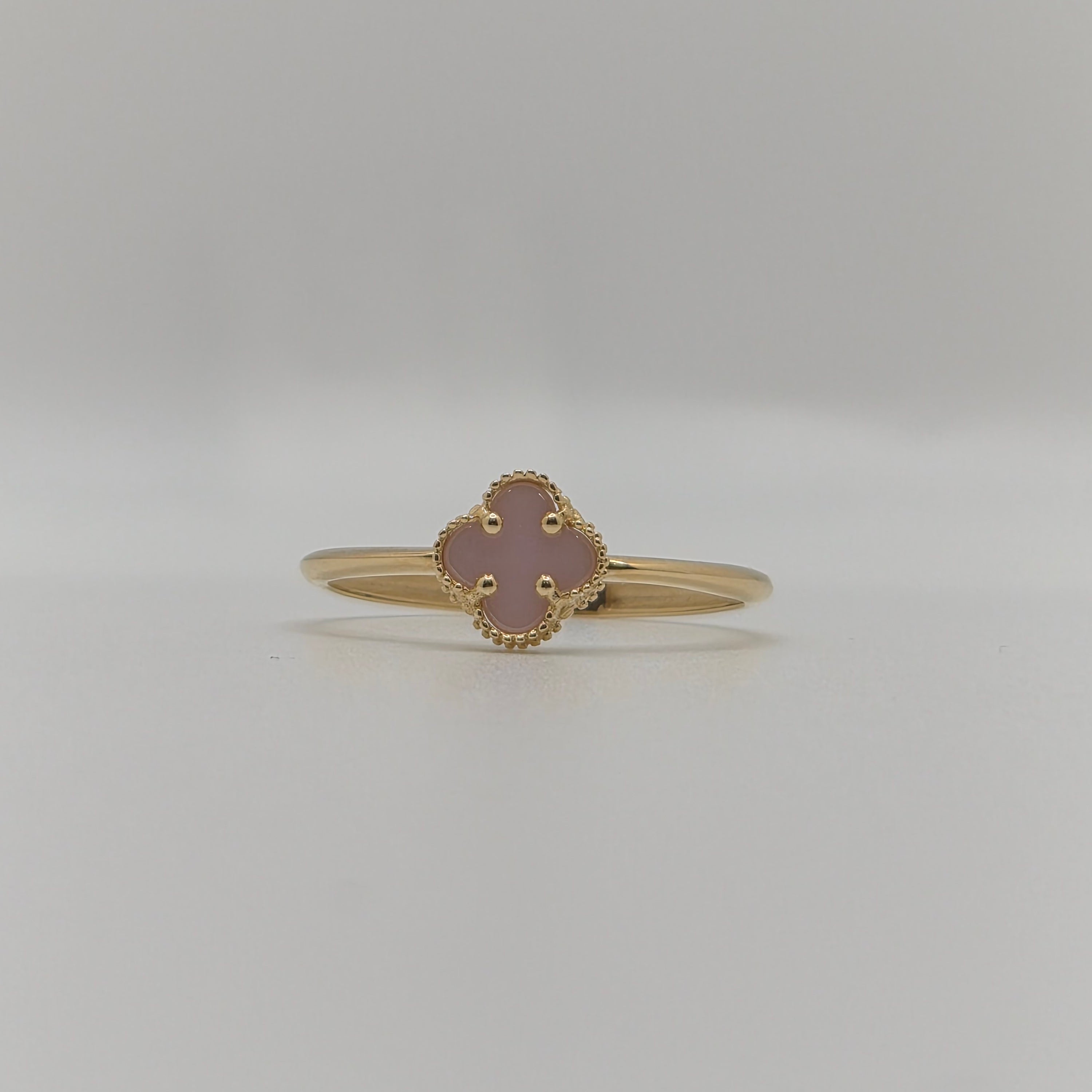 14K Gold Mini Baby Pink Clover Ring