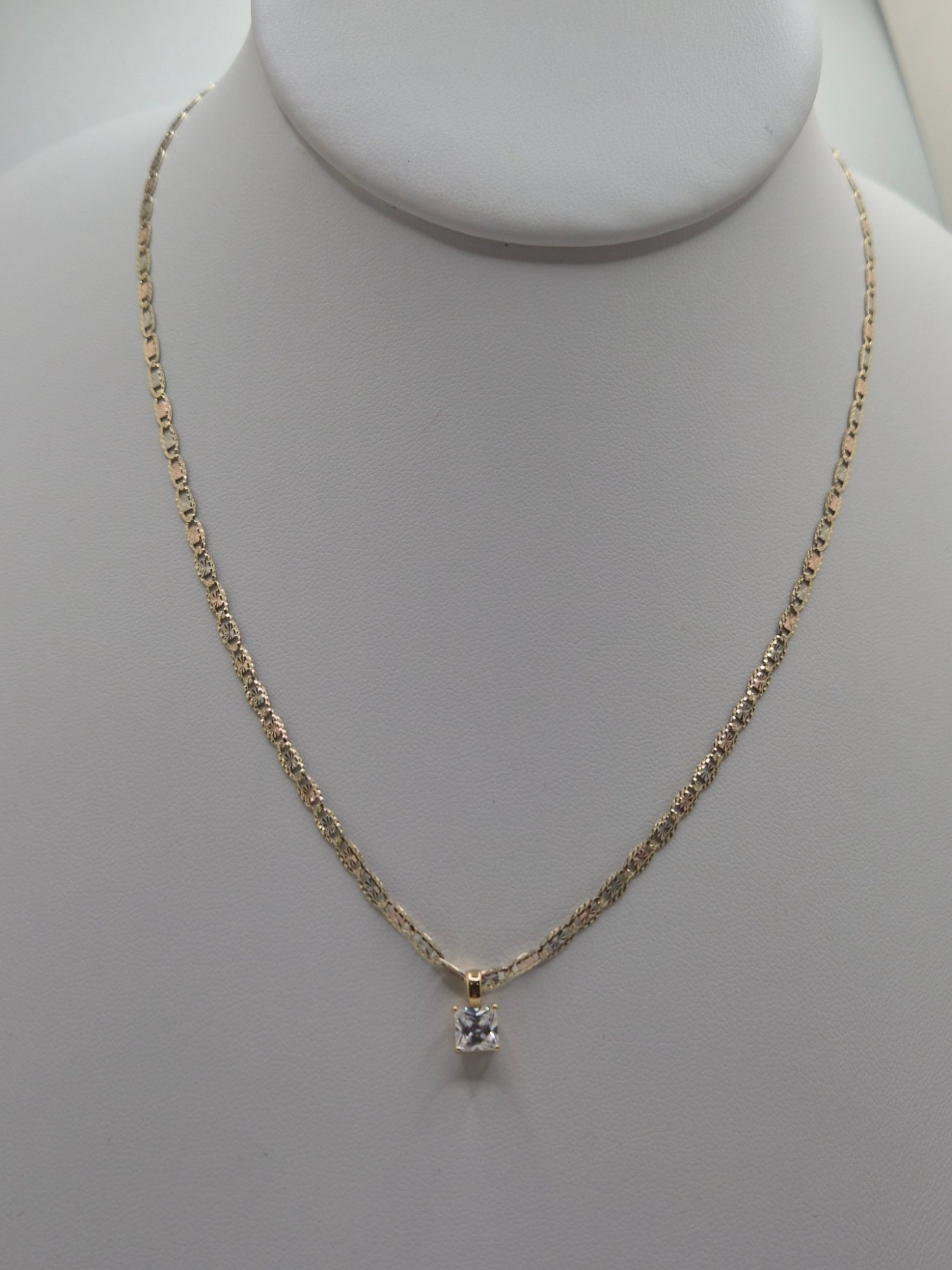 14K Gold Valentino Sparkle Chain Set with Princess CZ Pendant