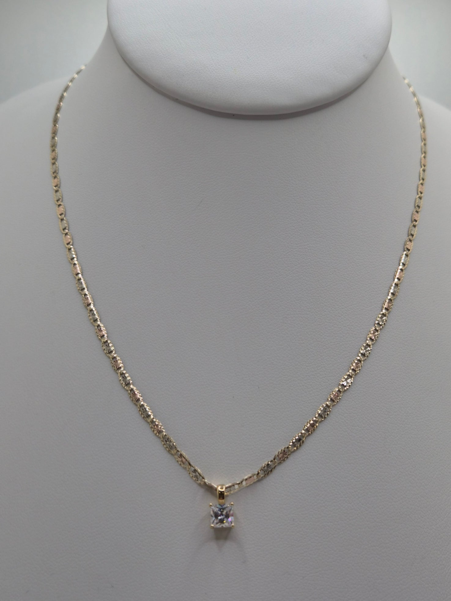 14K Gold Valentino Sparkle Chain Set with Princess CZ Pendant