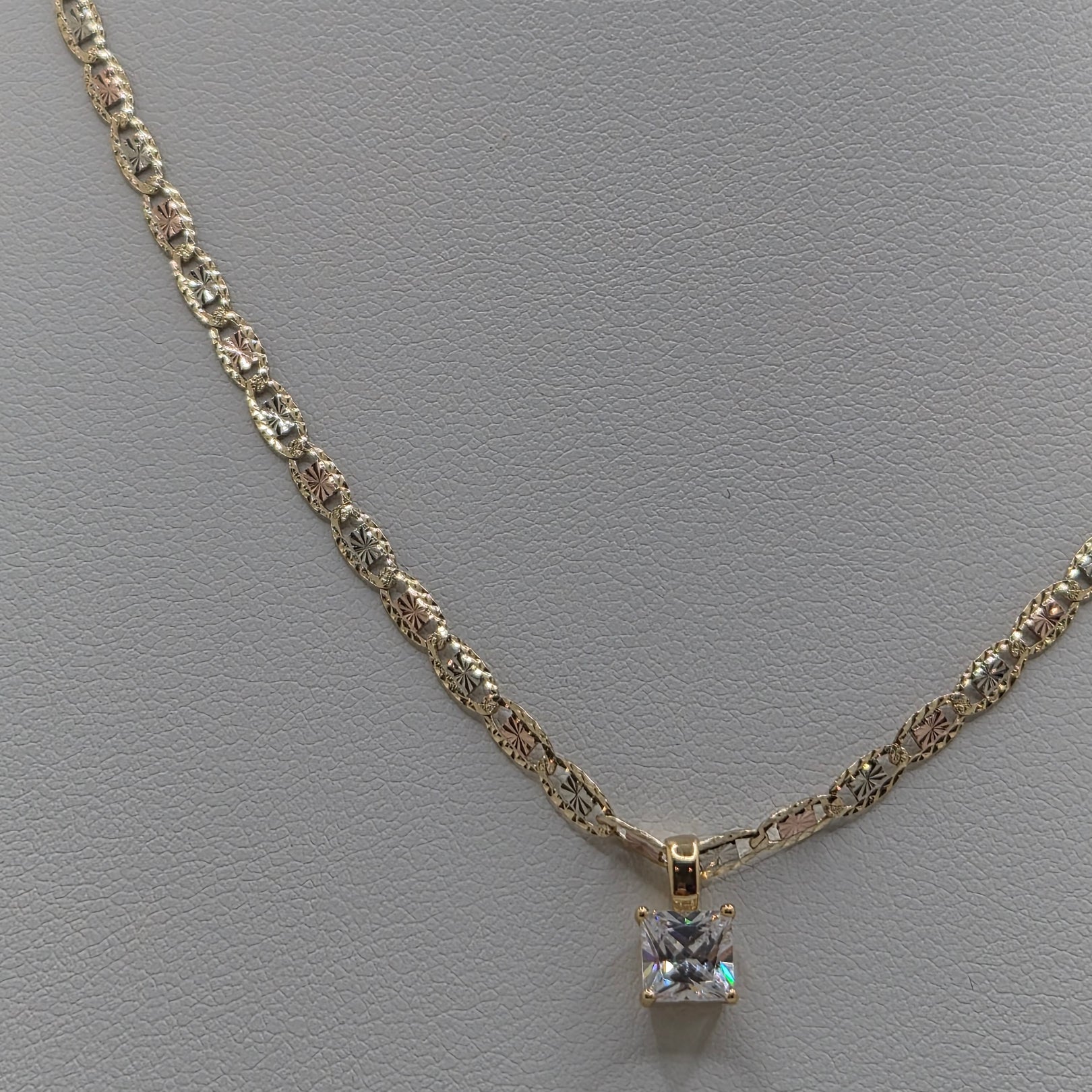 Princess Queen Chain 14K Valentino Chain Set with Princess CZ Pendant | Cadena Valentino Oro ...