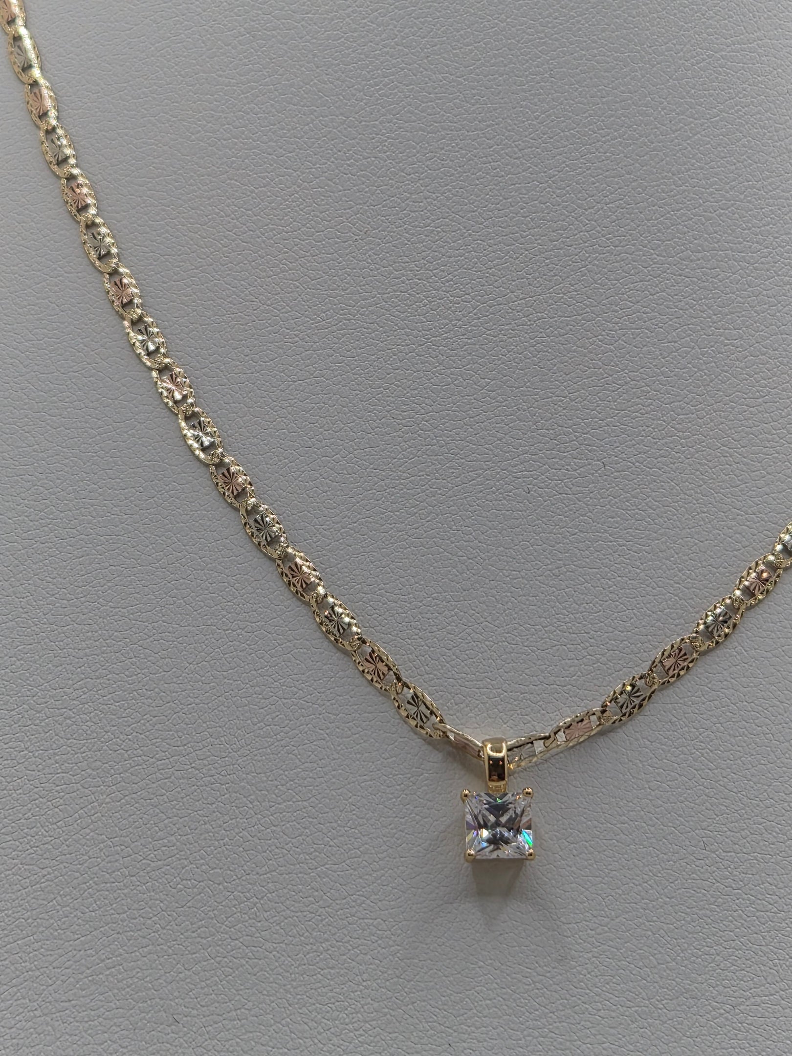 14K Gold Valentino Sparkle Chain Set with Princess CZ Pendant