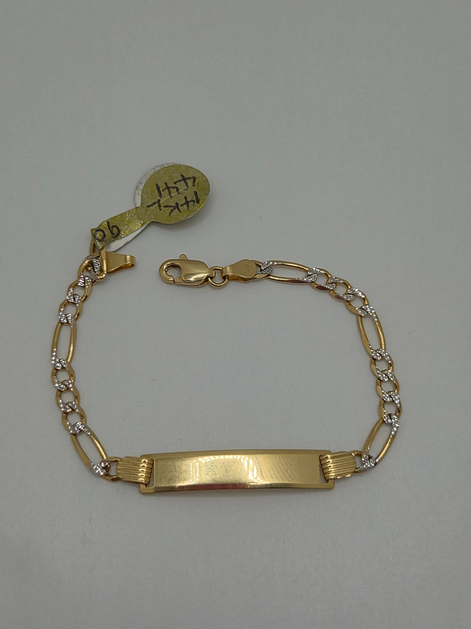 14K Two-Tone Figaro Baby ID Bracelet 6”