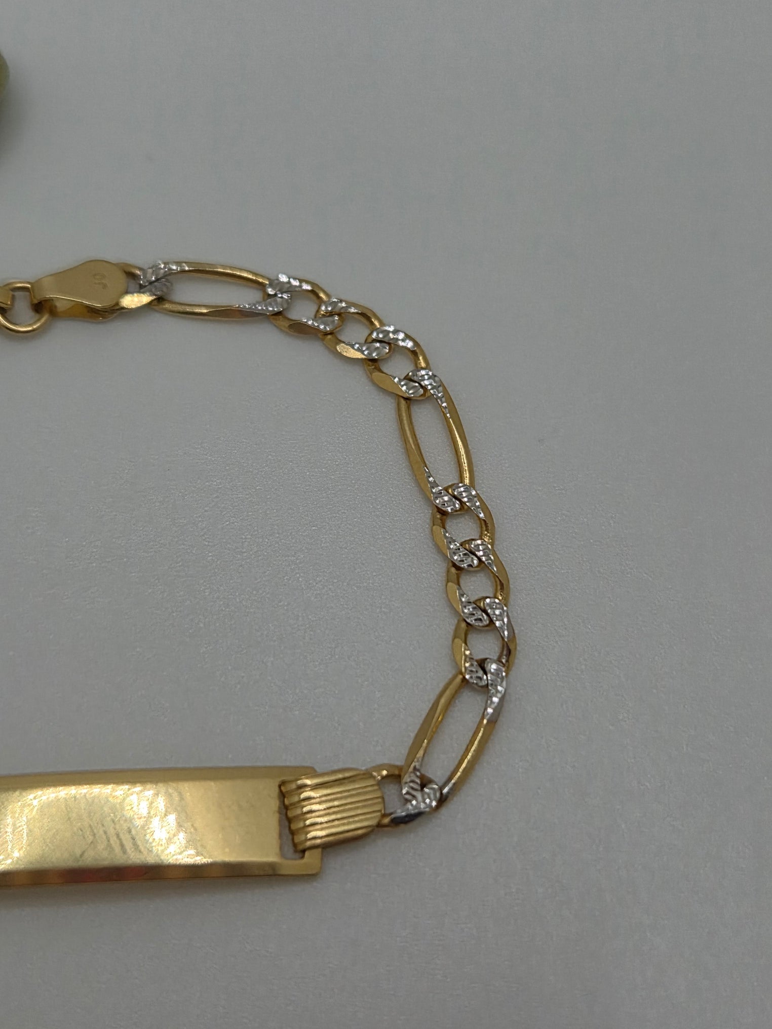 14K Two-Tone Figaro Baby ID Bracelet 6”