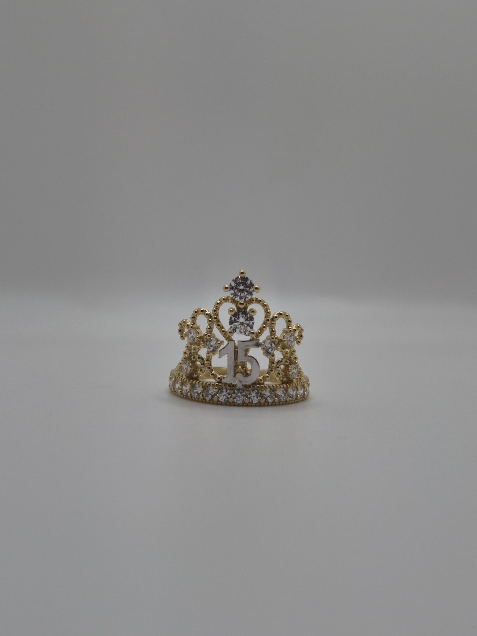 14K Gold CZ Quince Crown Ring