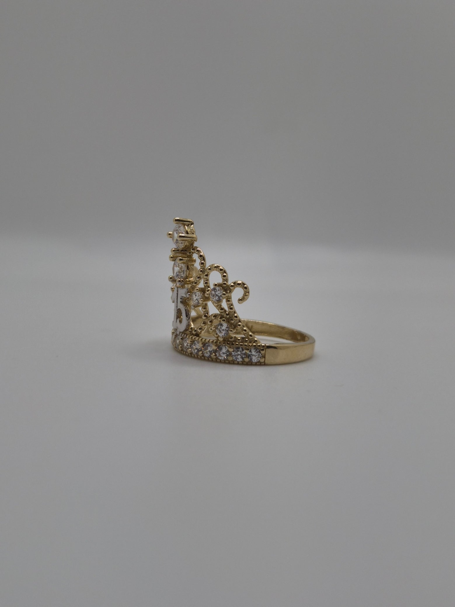 14K Gold CZ Quince Crown Ring