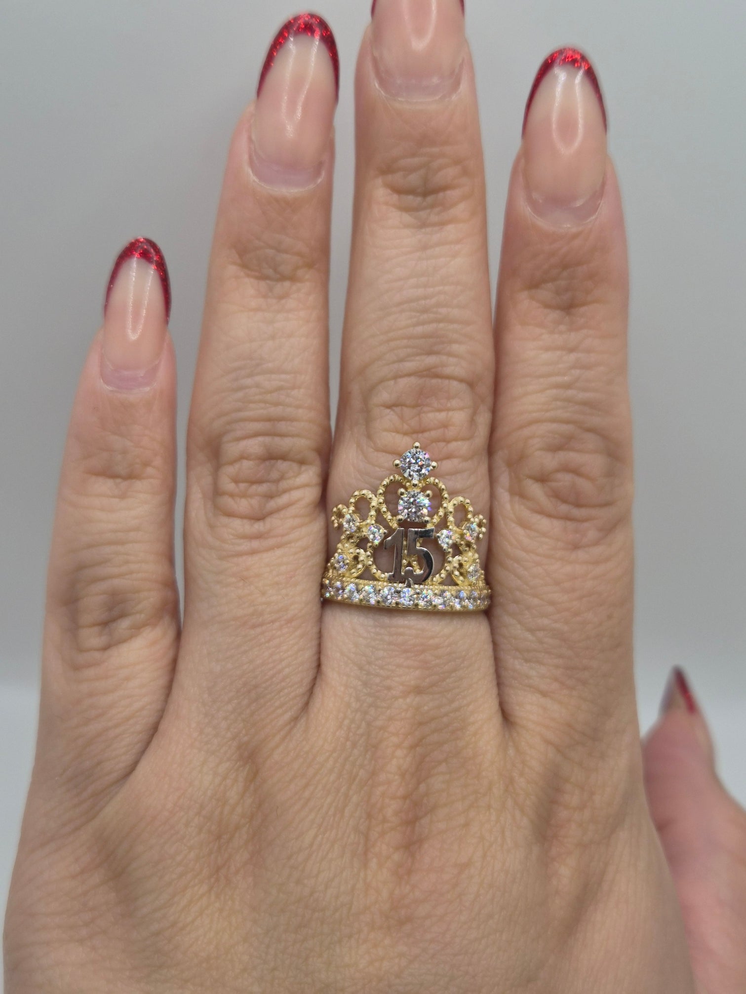 14K Gold CZ Quince Crown Ring