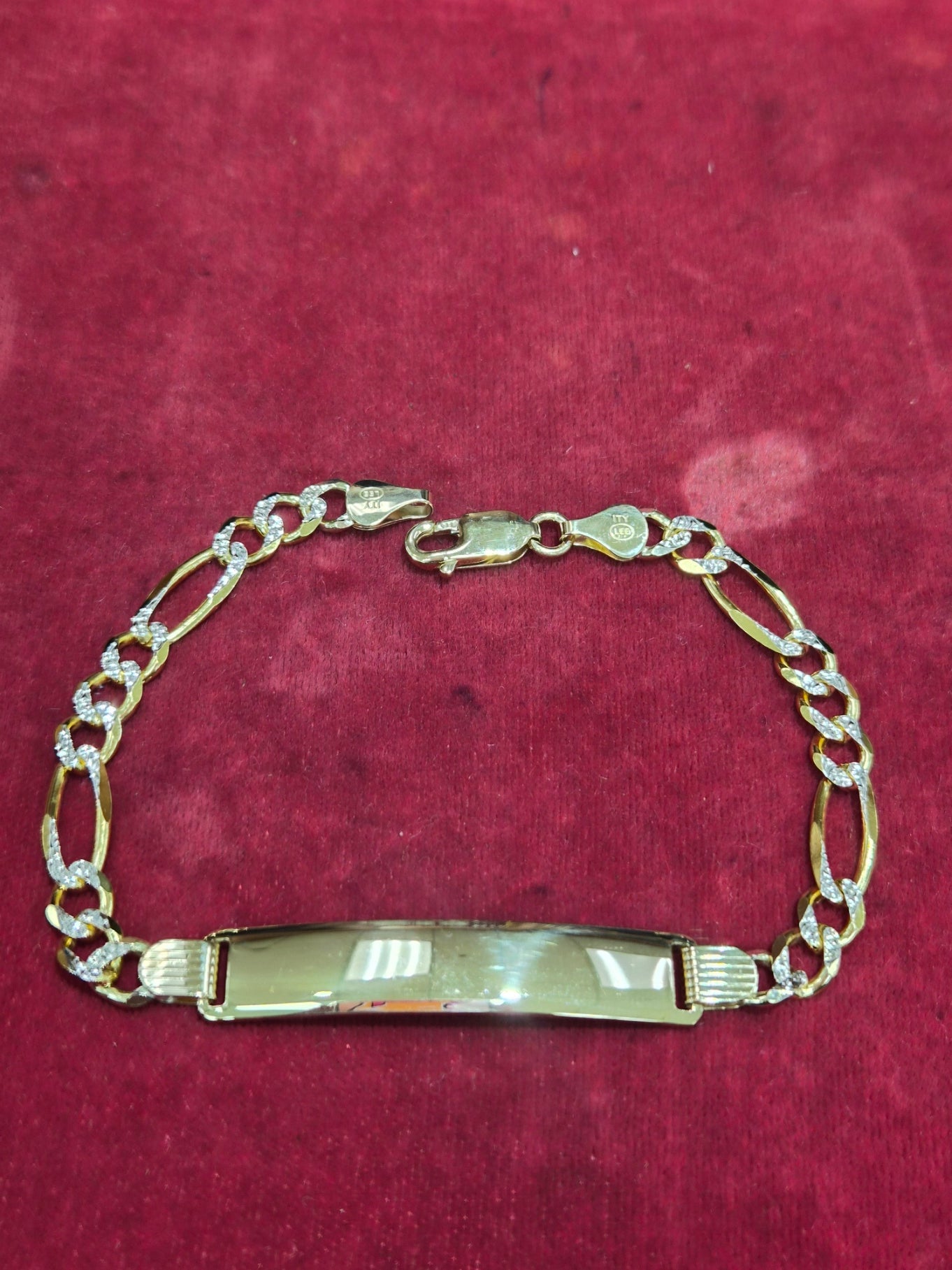 14K Two-Tone Gold Figaro ID Bracelet 8”