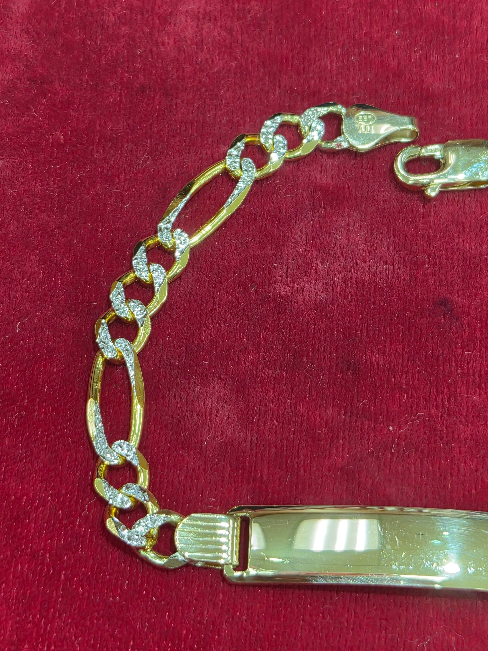 14K Two-Tone Gold Figaro ID Bracelet 8”